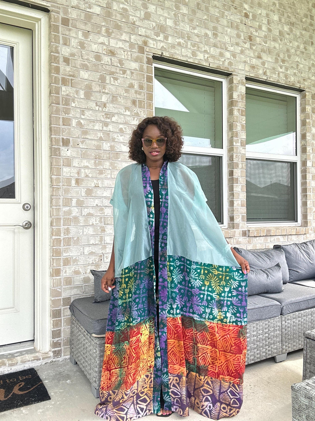 Handmade Adire & Organza Kimono: African Print Boho Duster