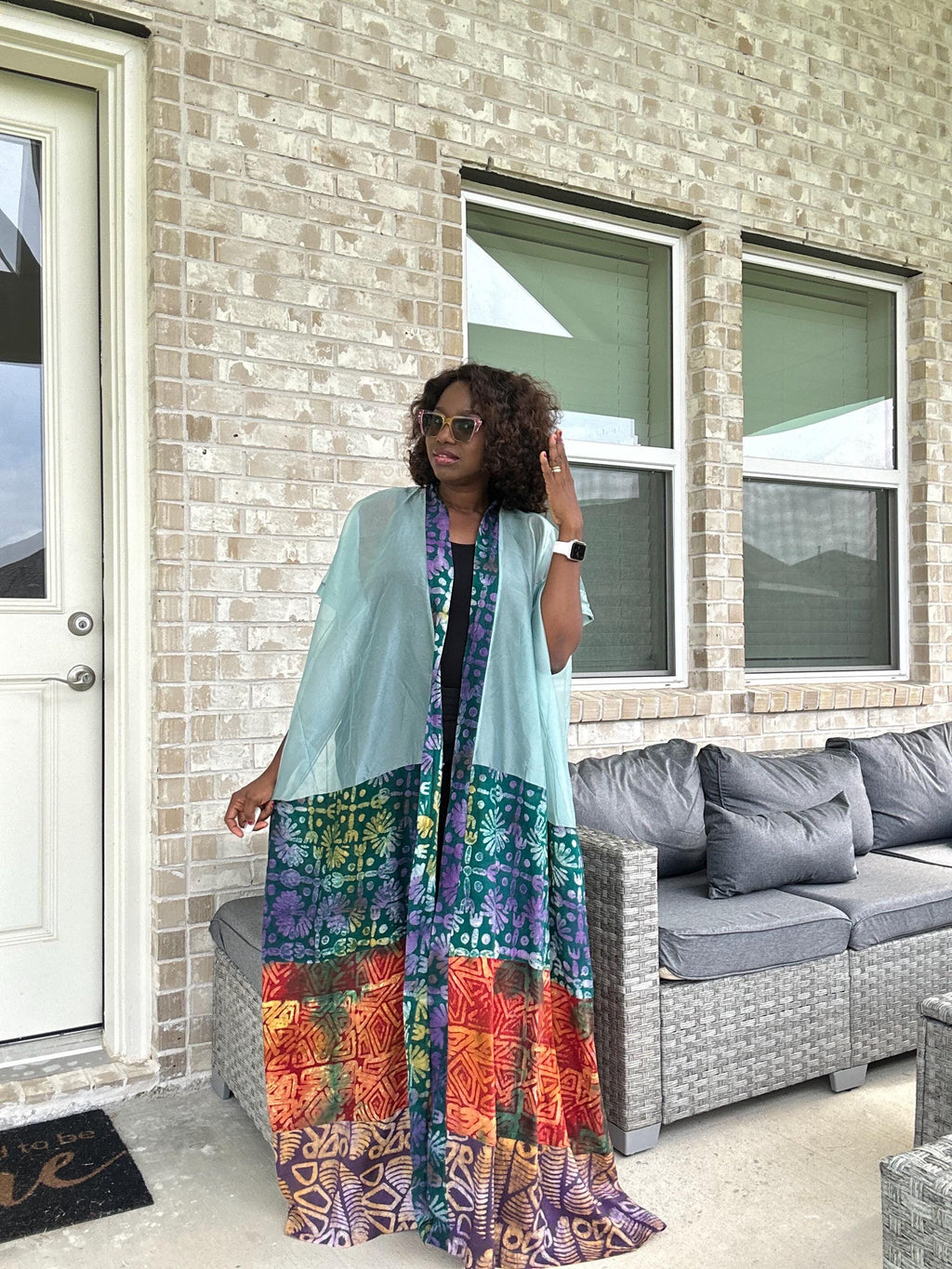 Handmade Adire & Organza Kimono: African Print Boho Duster