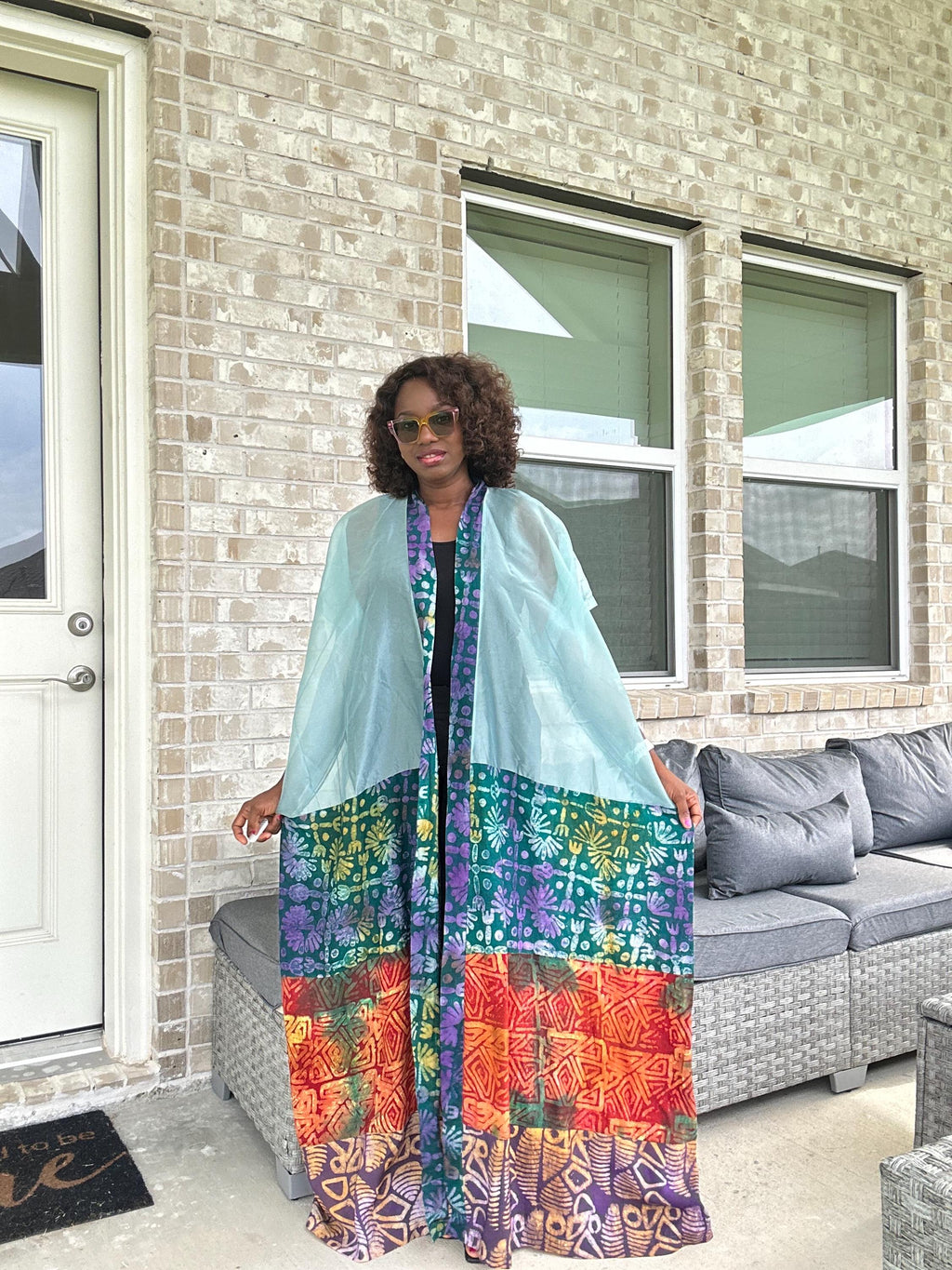 Handmade Adire & Organza Kimono: African Print Boho Duster