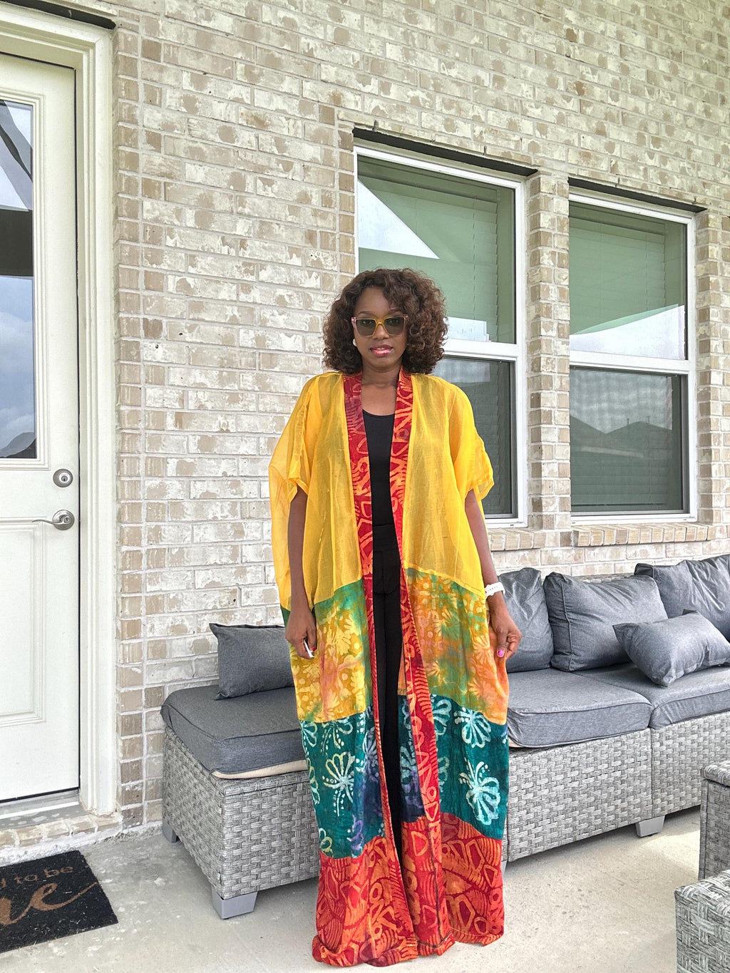 Sheer Organza Adire Kimono: African Print Boho Duster