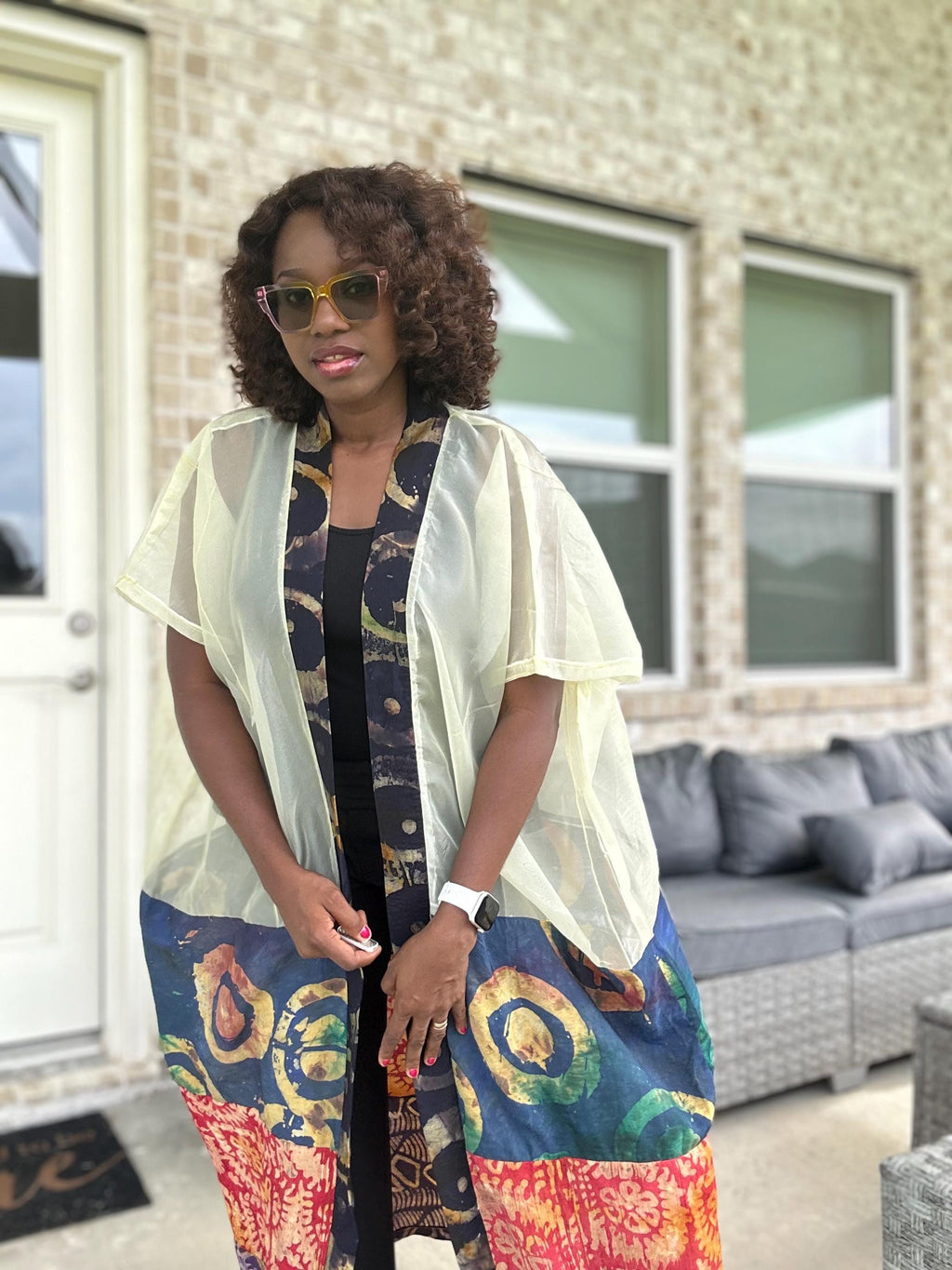 Sheer Organza Adire Kimono: African Print Boho Duster