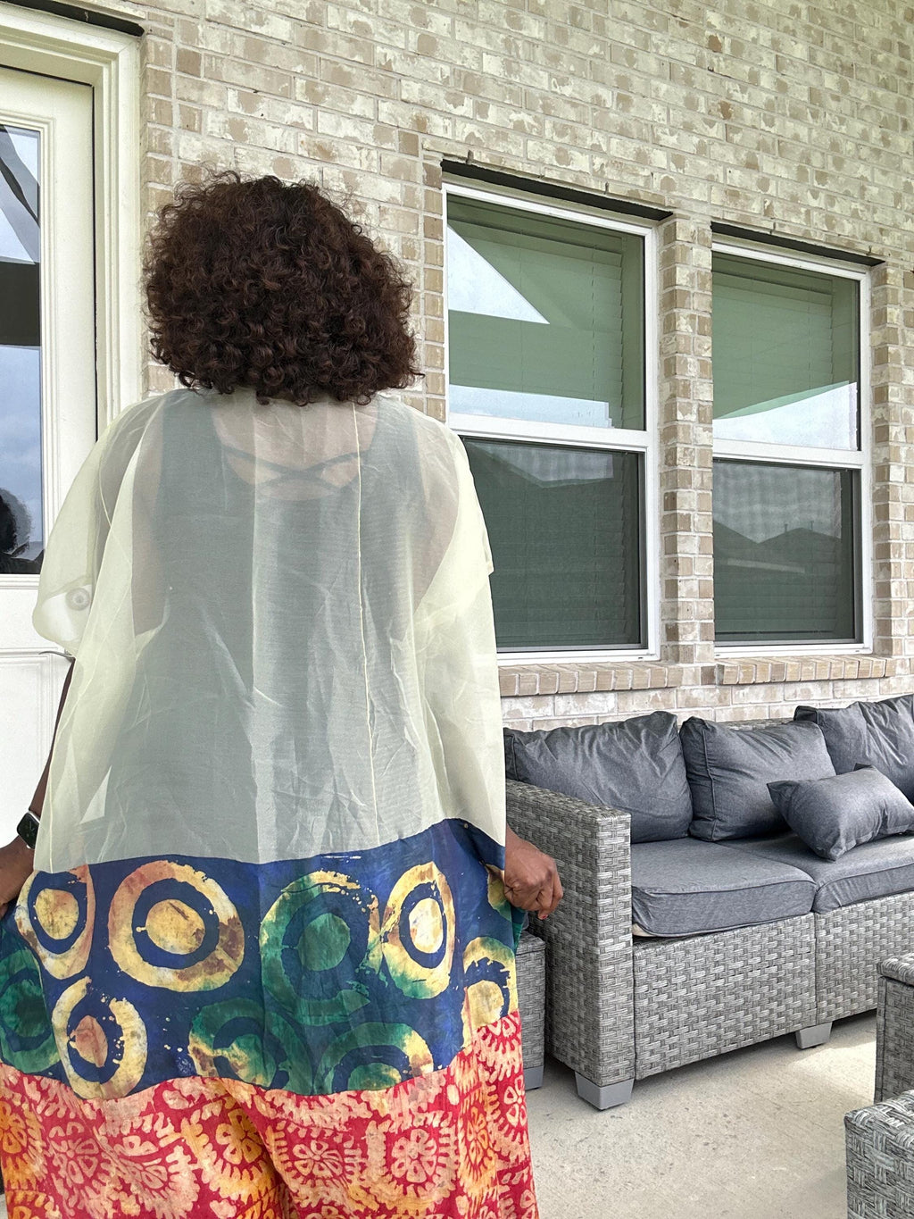 Sheer Organza Adire Kimono: African Print Boho Duster