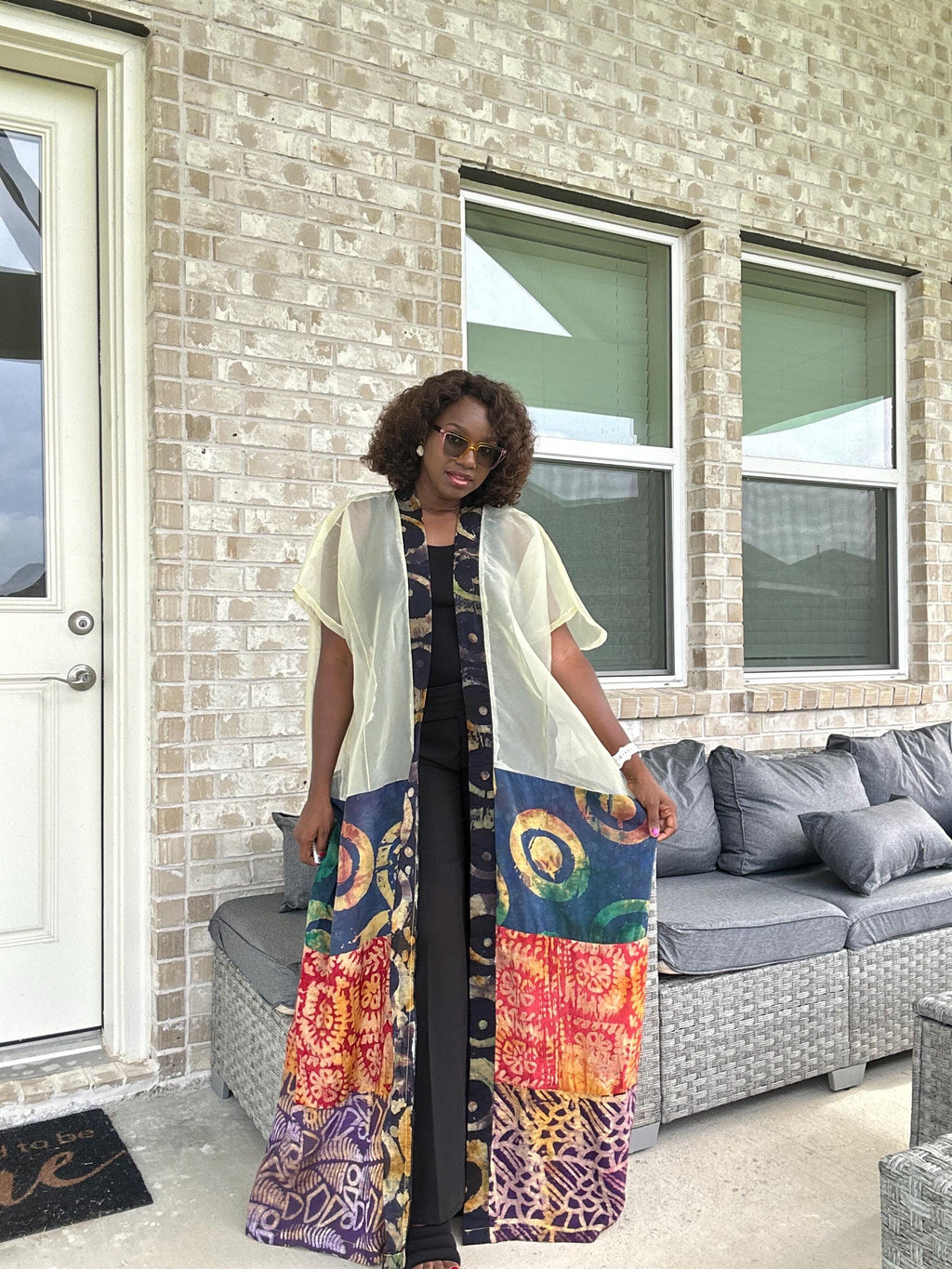 Sheer Organza Adire Kimono: African Print Boho Duster
