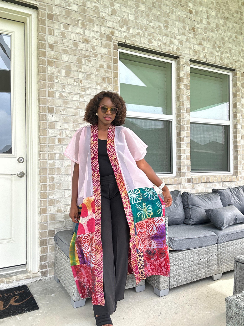 Handmade Adire & Organza Kimono: African Print Boho Duster