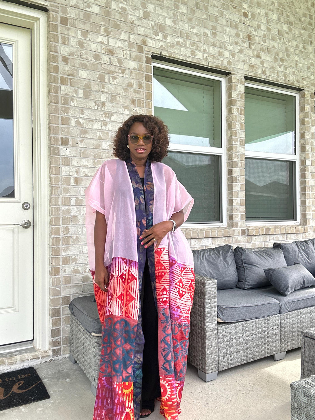 Handmade Adire & Organza Kimono: African Print Boho Duster