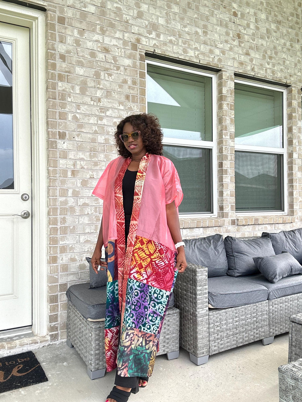 Handmade Adire & Organza Kimono: African Print Boho Duster