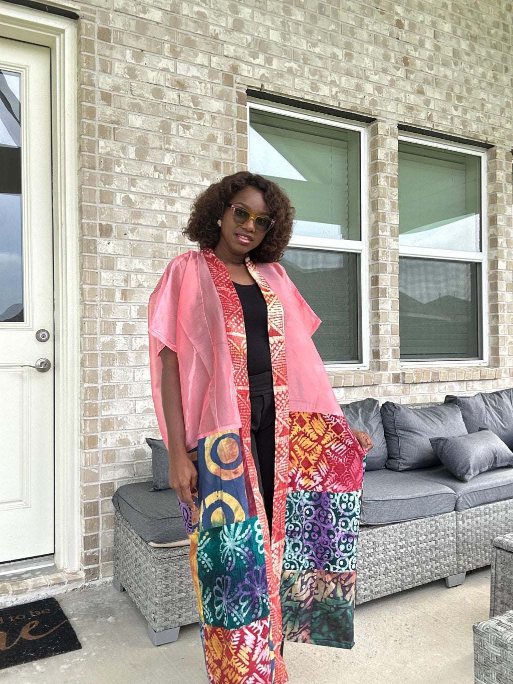 Handmade Adire & Organza Kimono: African Print Boho Duster