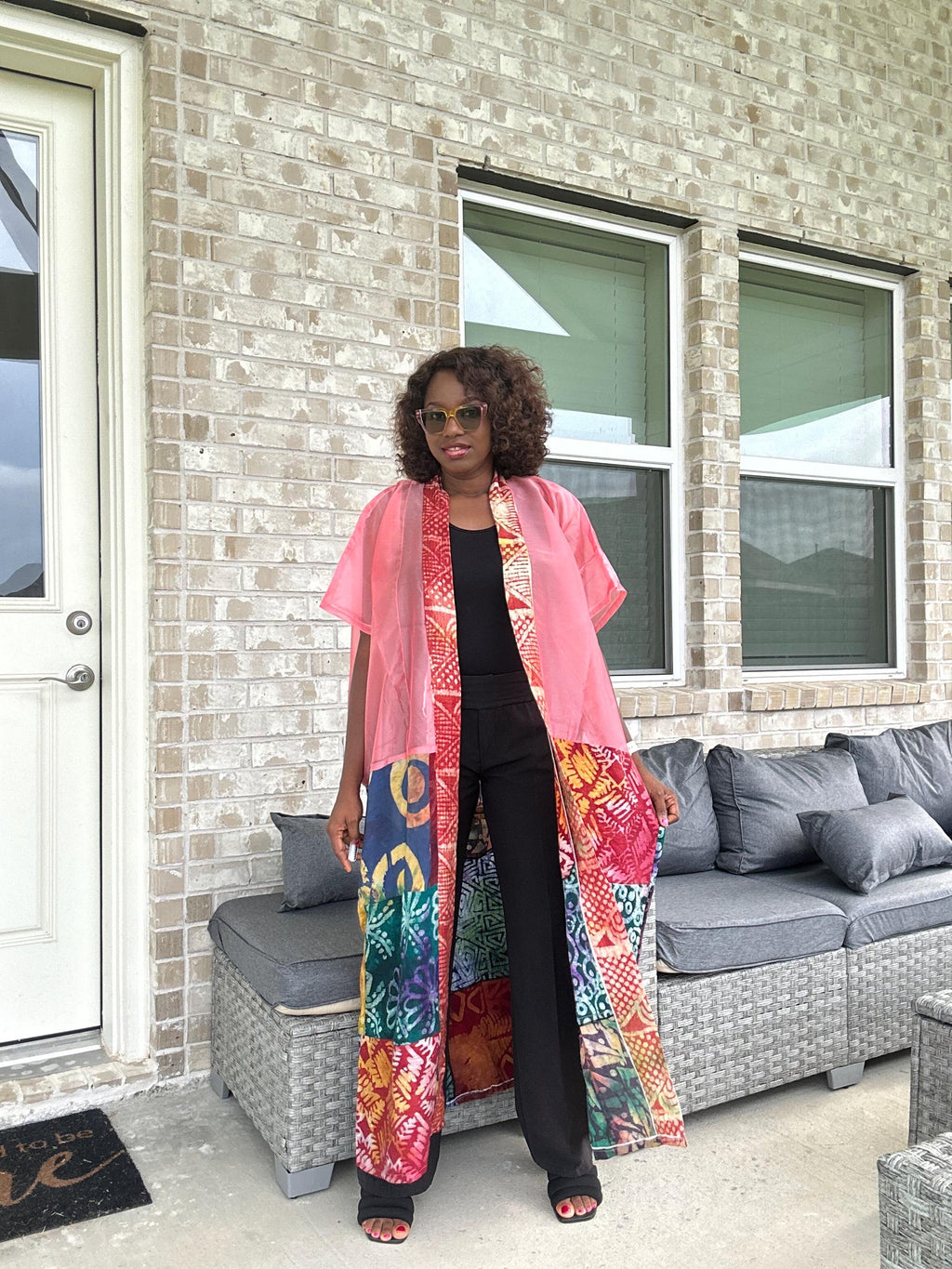 Handmade Adire & Organza Kimono: African Print Boho Duster