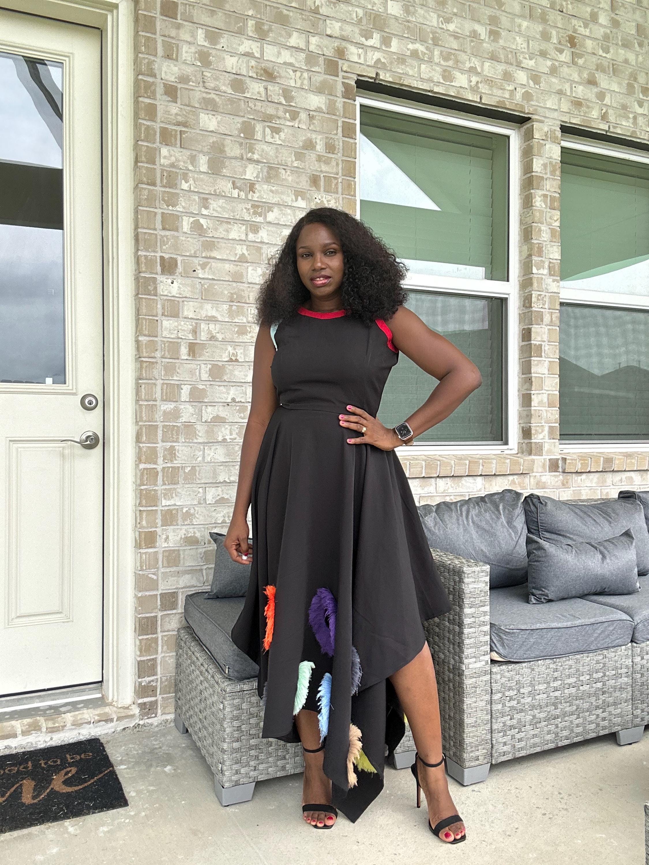 Black Mikado Maxi Dress: Colorful Ring Cutouts, Unique Party Gown