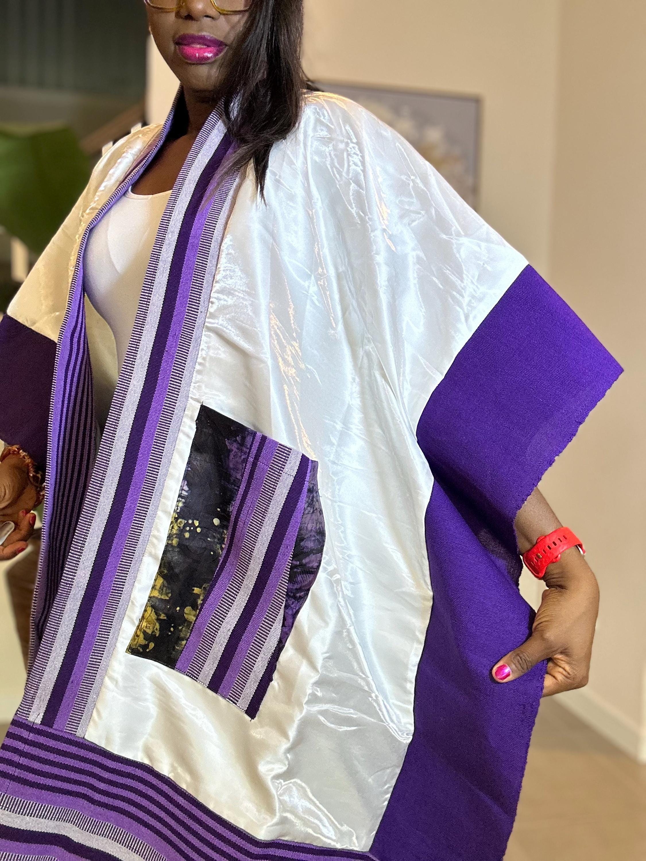 Handmade African Print Kimono: Adire Aso Oke Robe