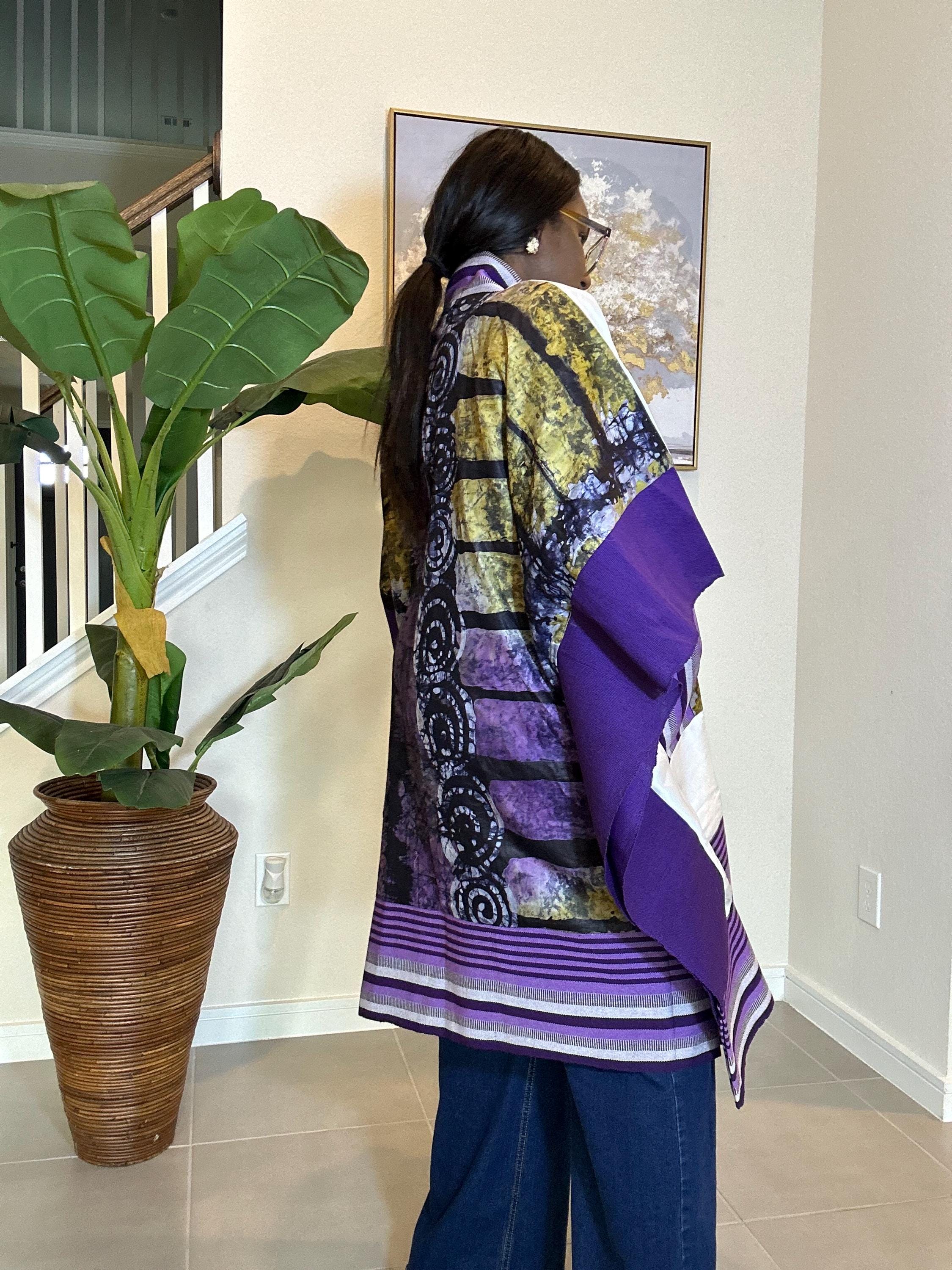 Handmade African Print Kimono: Adire Aso Oke Robe