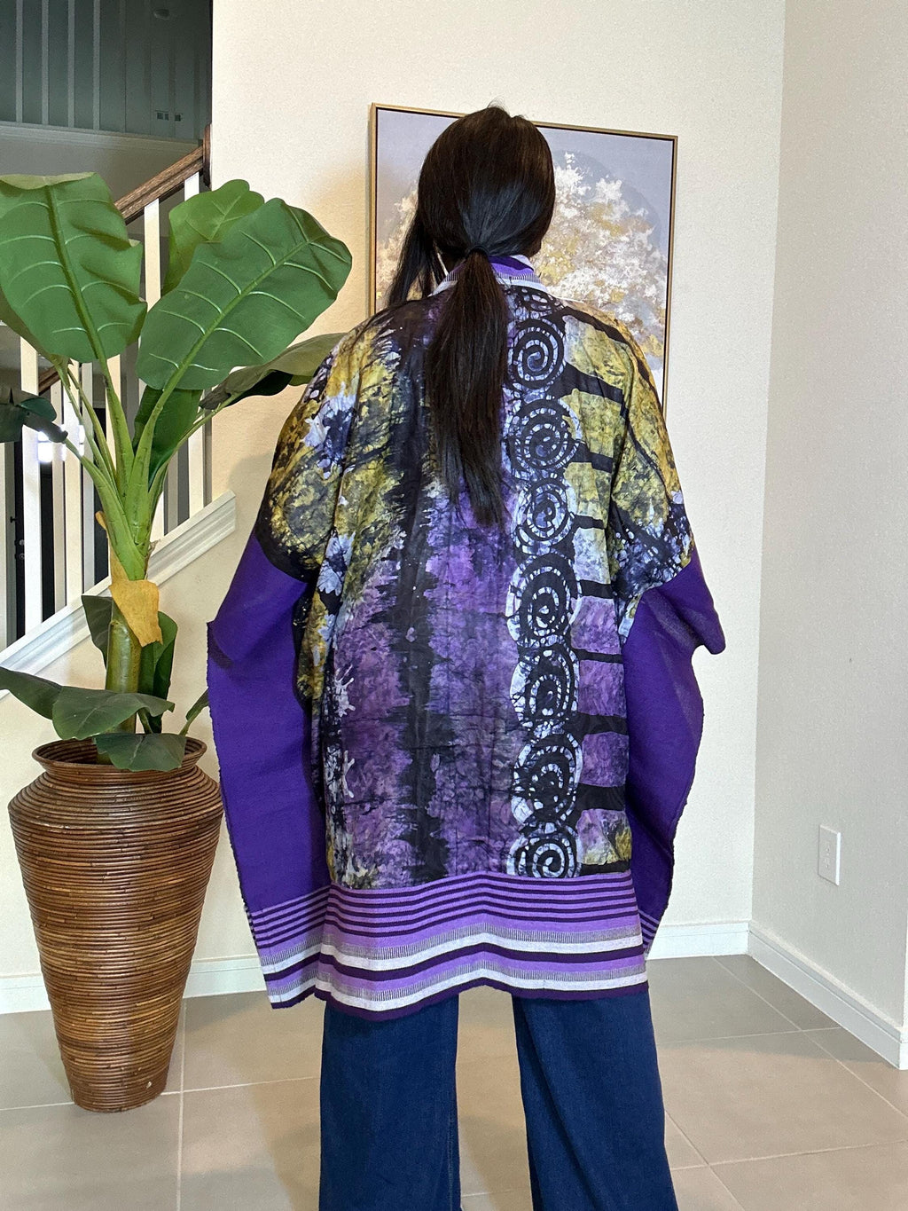 Handmade African Print Kimono: Adire Aso Oke Robe