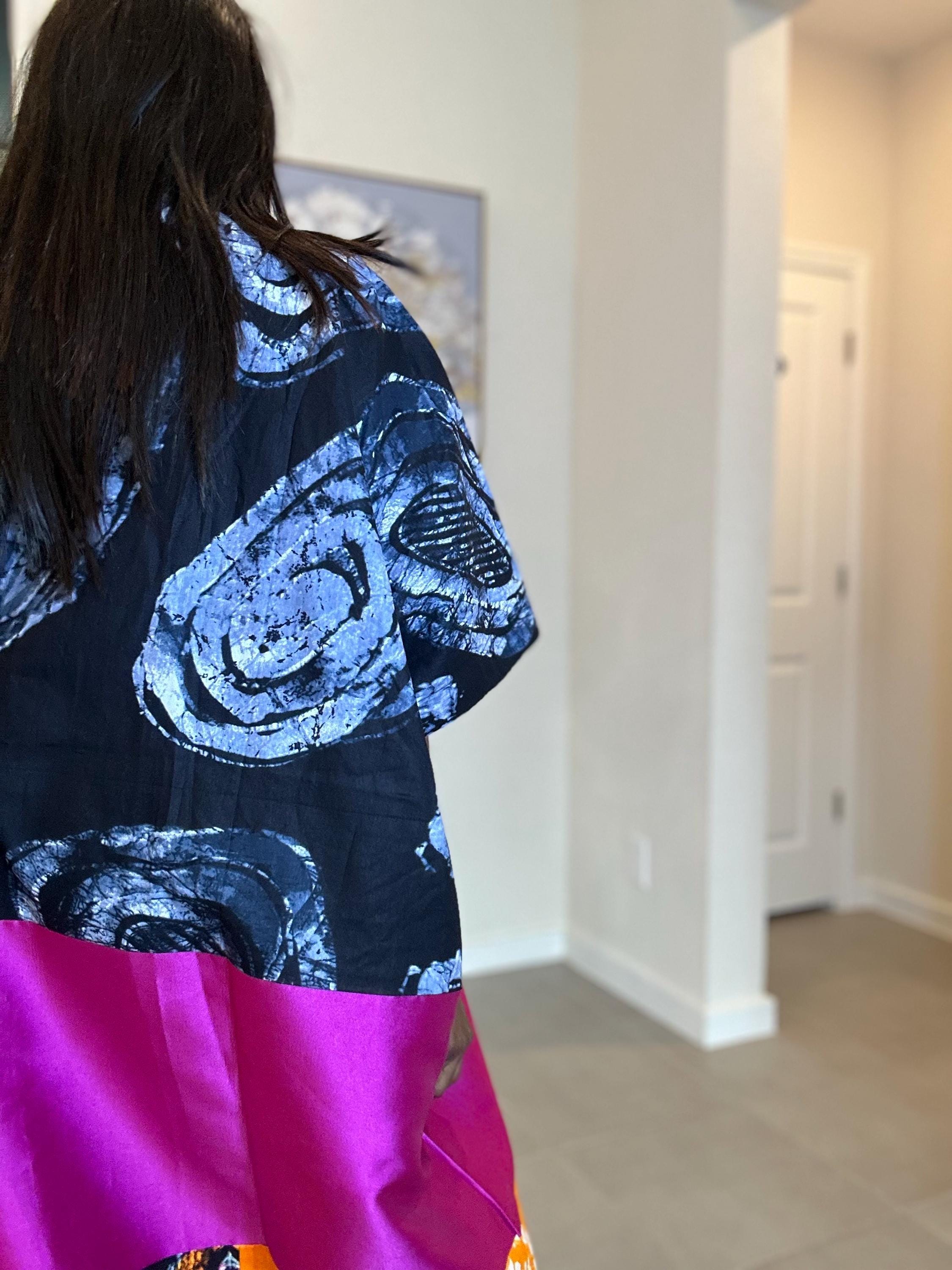 Ankara Patchwork Maxi Dress: Handmade African Kaftan, Vibrant Boho Style