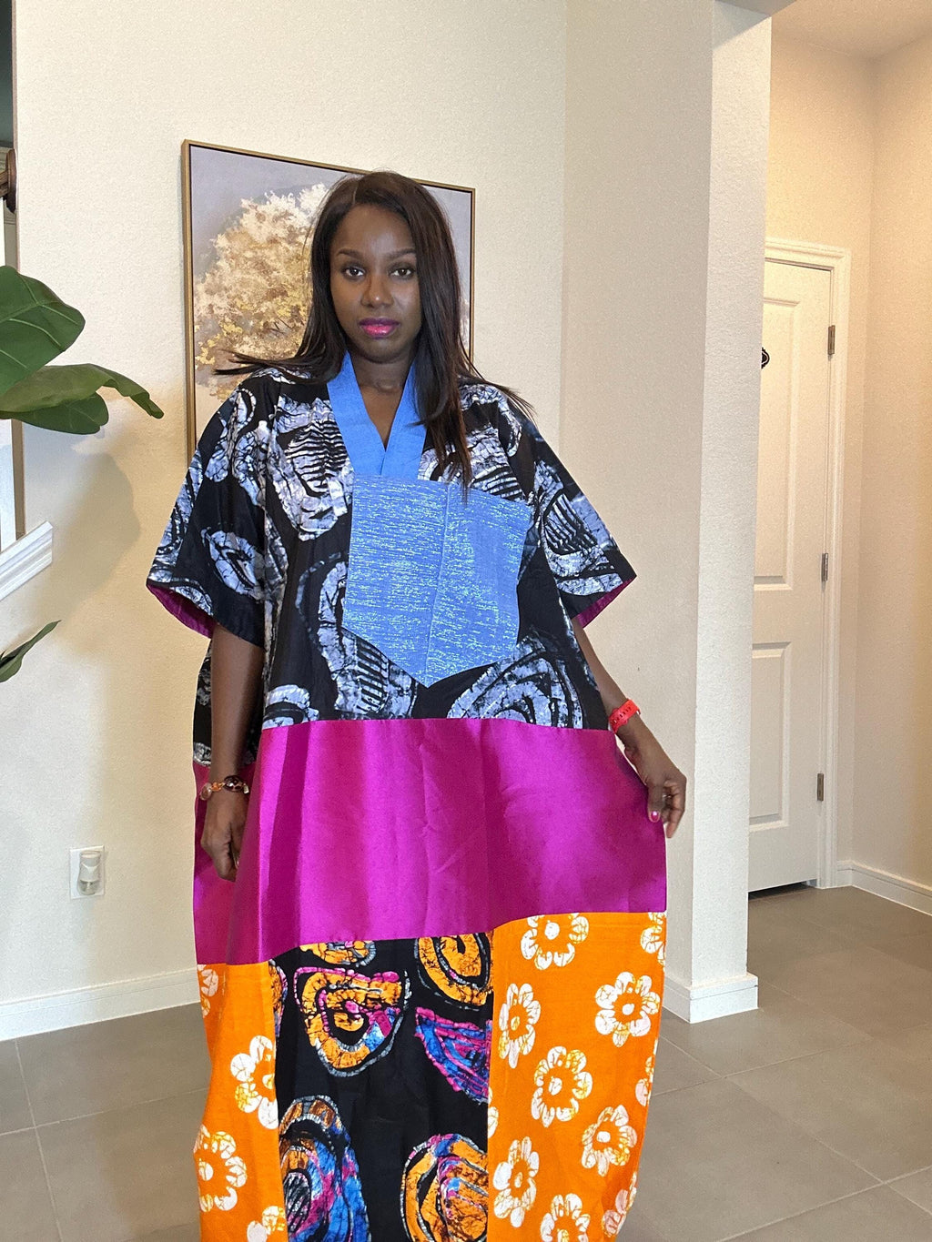 Ankara Patchwork Maxi Dress: Handmade African Kaftan, Vibrant Boho Style
