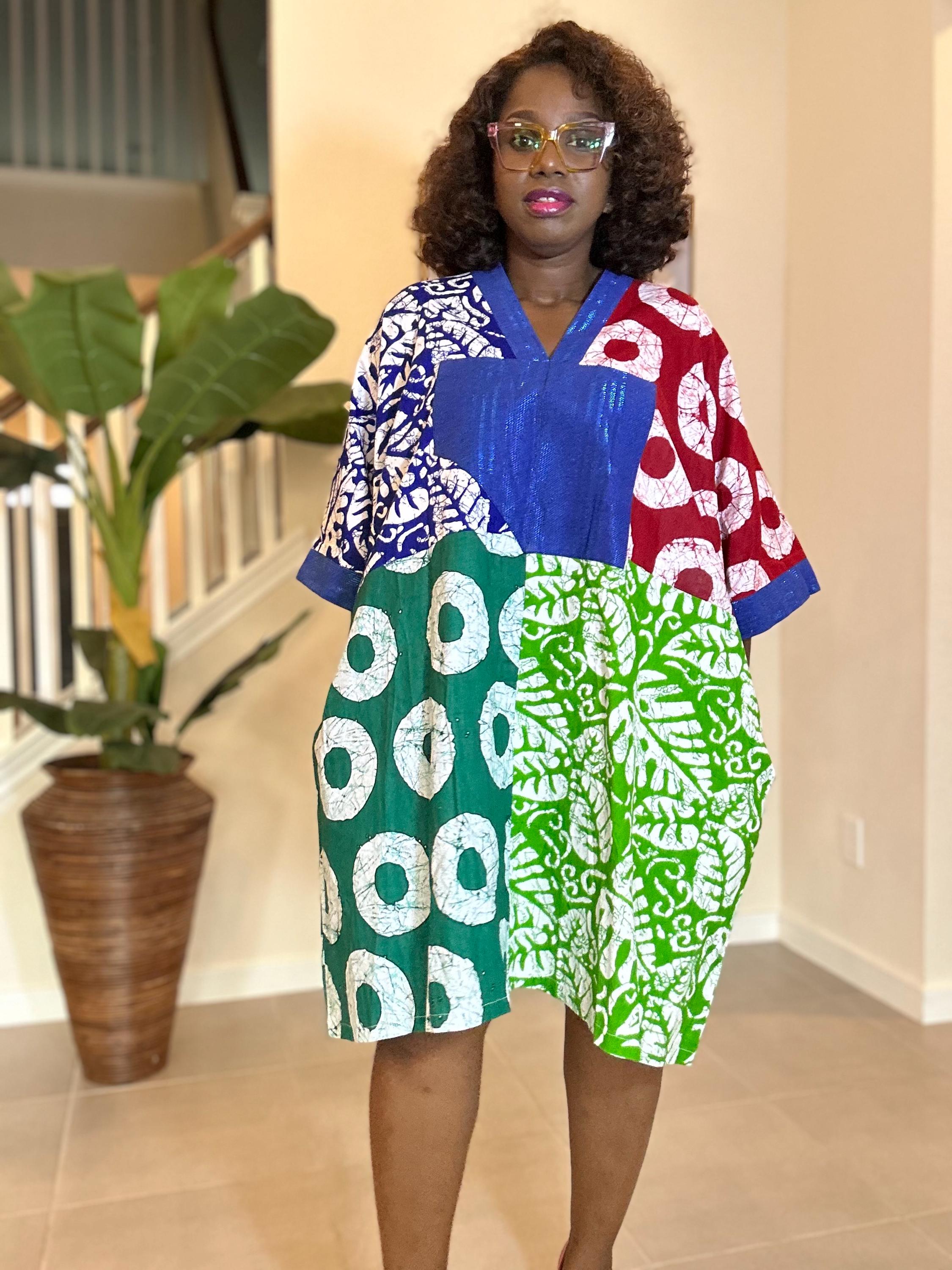 Patchwork Ankara Dress: African Print Kaftan, Boho Summer short dress