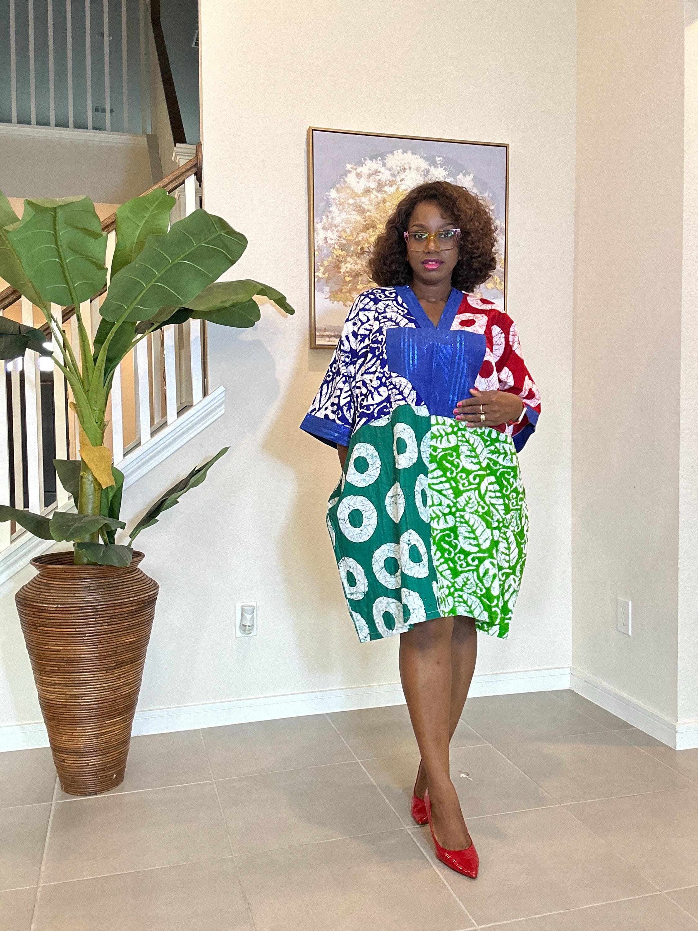 Patchwork Ankara Dress: African Print Kaftan, Boho Summer short dress