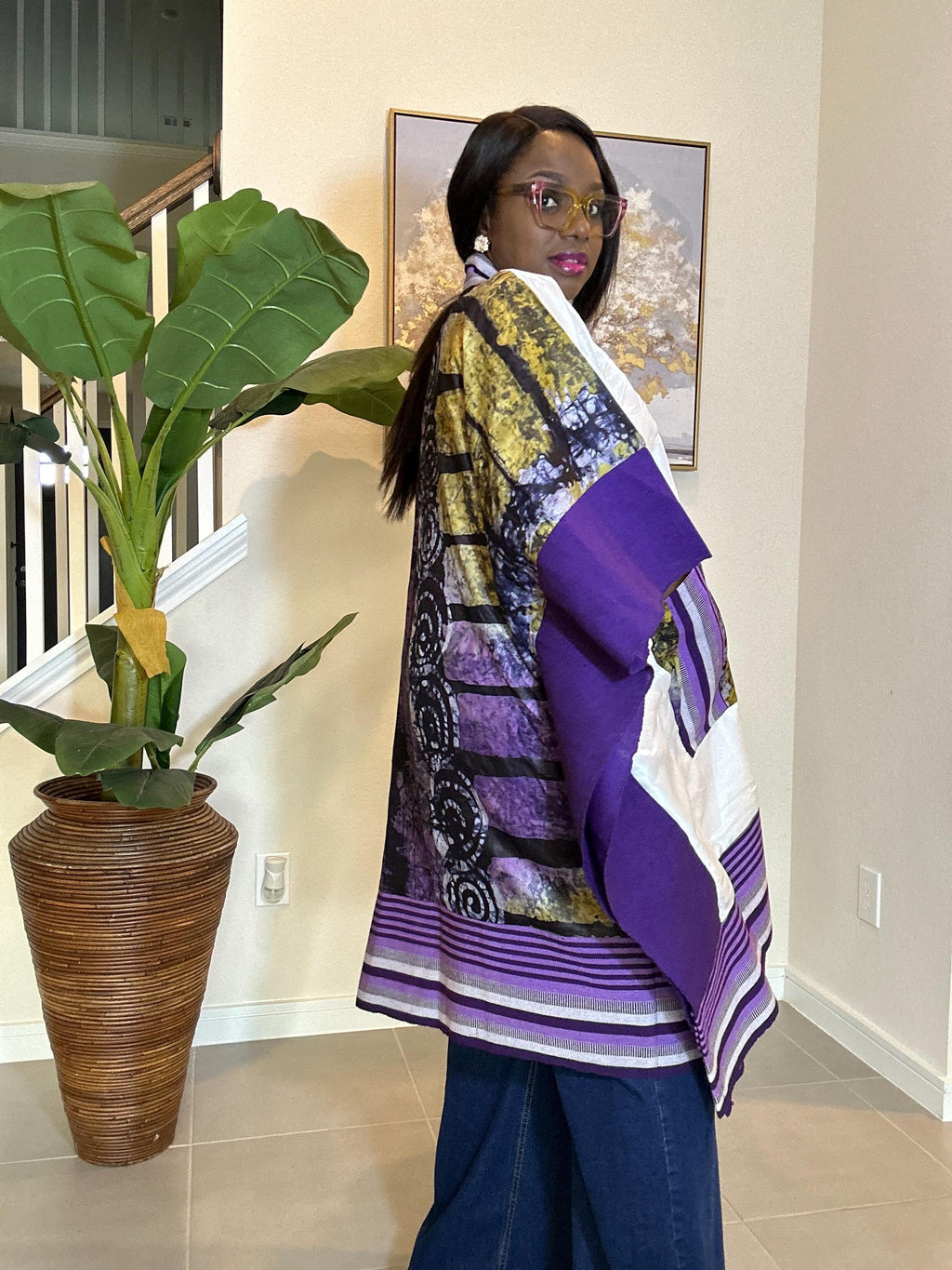 Handmade African Print Kimono: Adire Aso Oke Robe