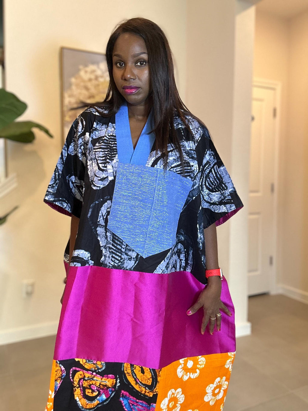 Ankara Patchwork Maxi Dress: Handmade African Kaftan, Vibrant Boho Style