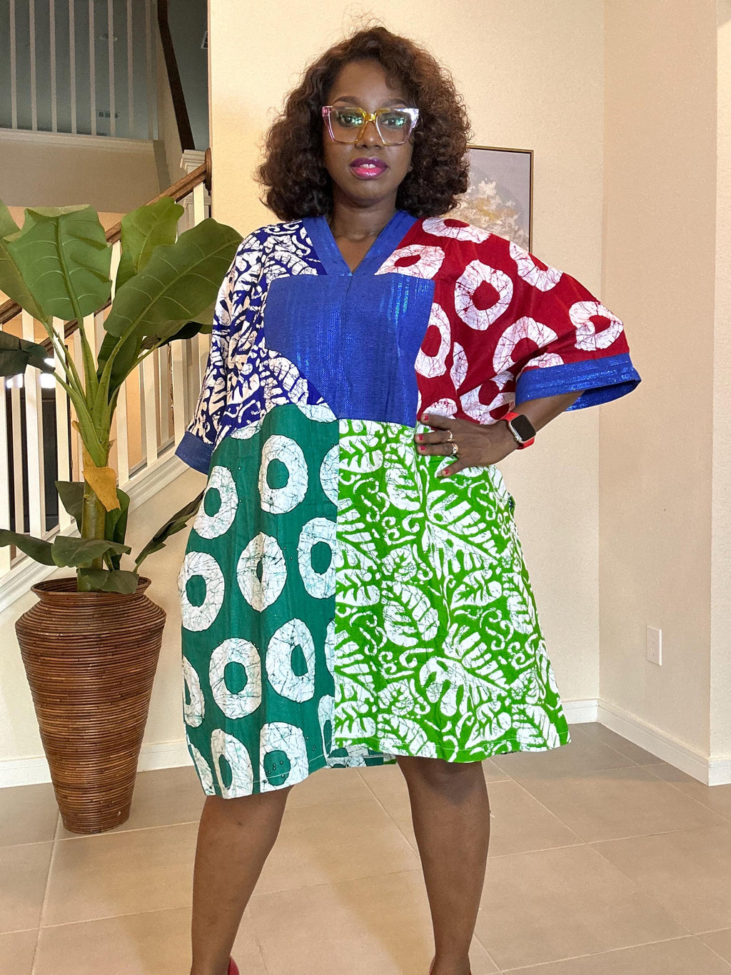 Patchwork Ankara Dress: African Print Kaftan, Boho Summer short dress