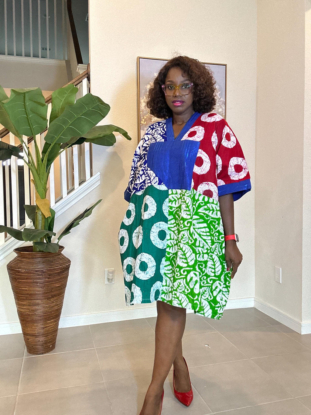 Patchwork Ankara Dress: African Print Kaftan, Boho Summer short dress