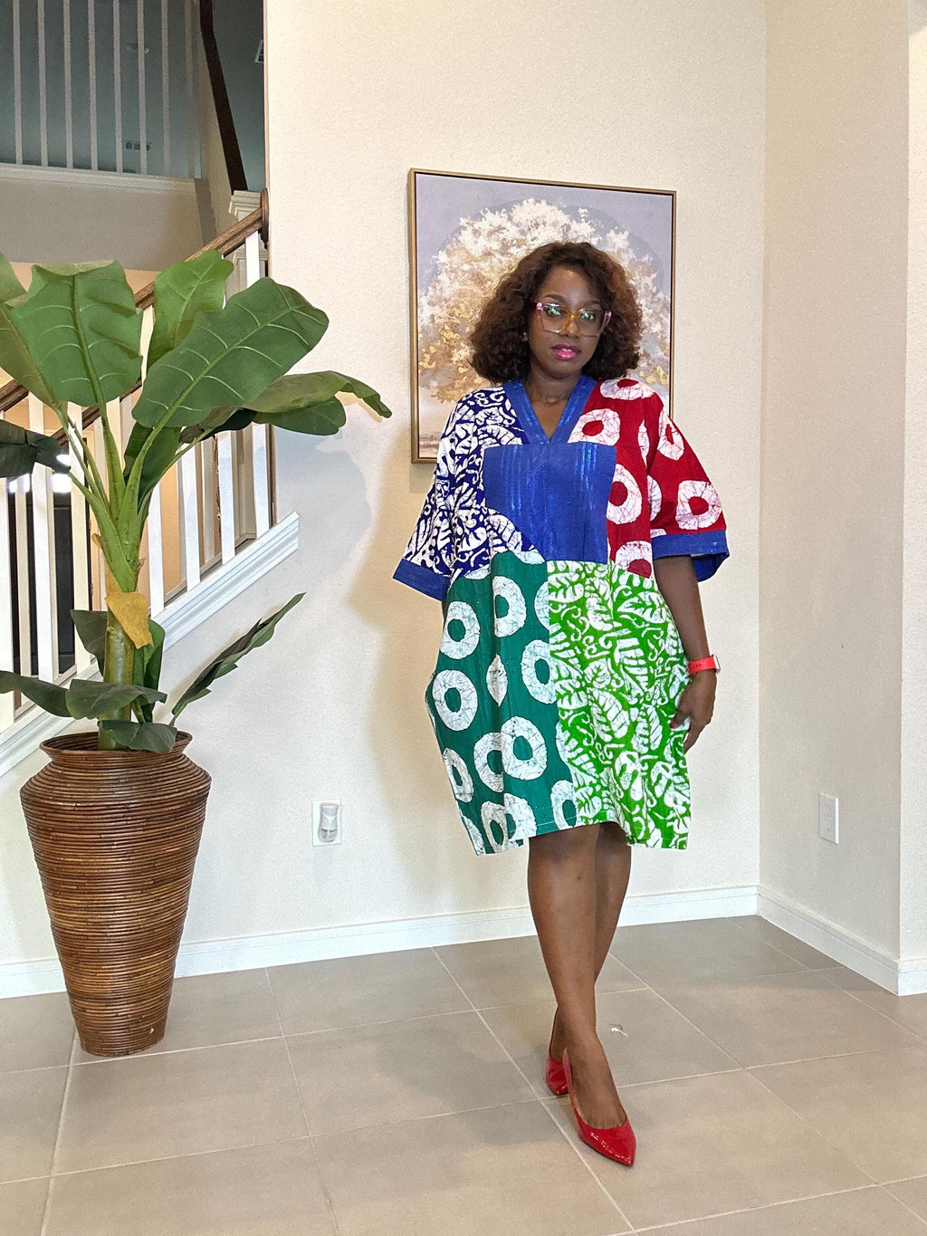 Patchwork Ankara Dress: African Print Kaftan, Boho Summer short dress