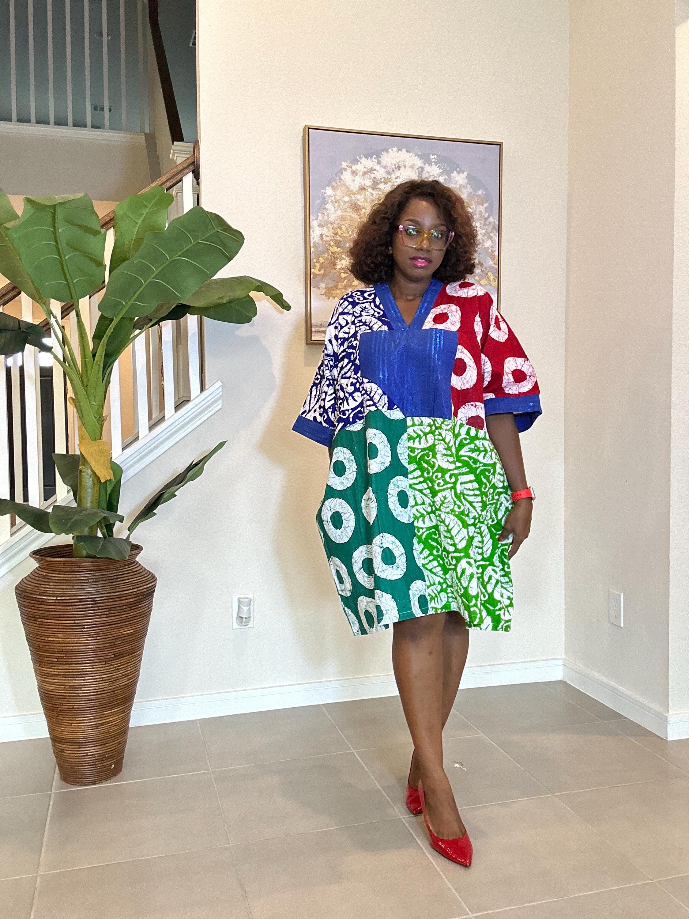 Patchwork Ankara Dress: African Print Kaftan, Boho Summer short dress