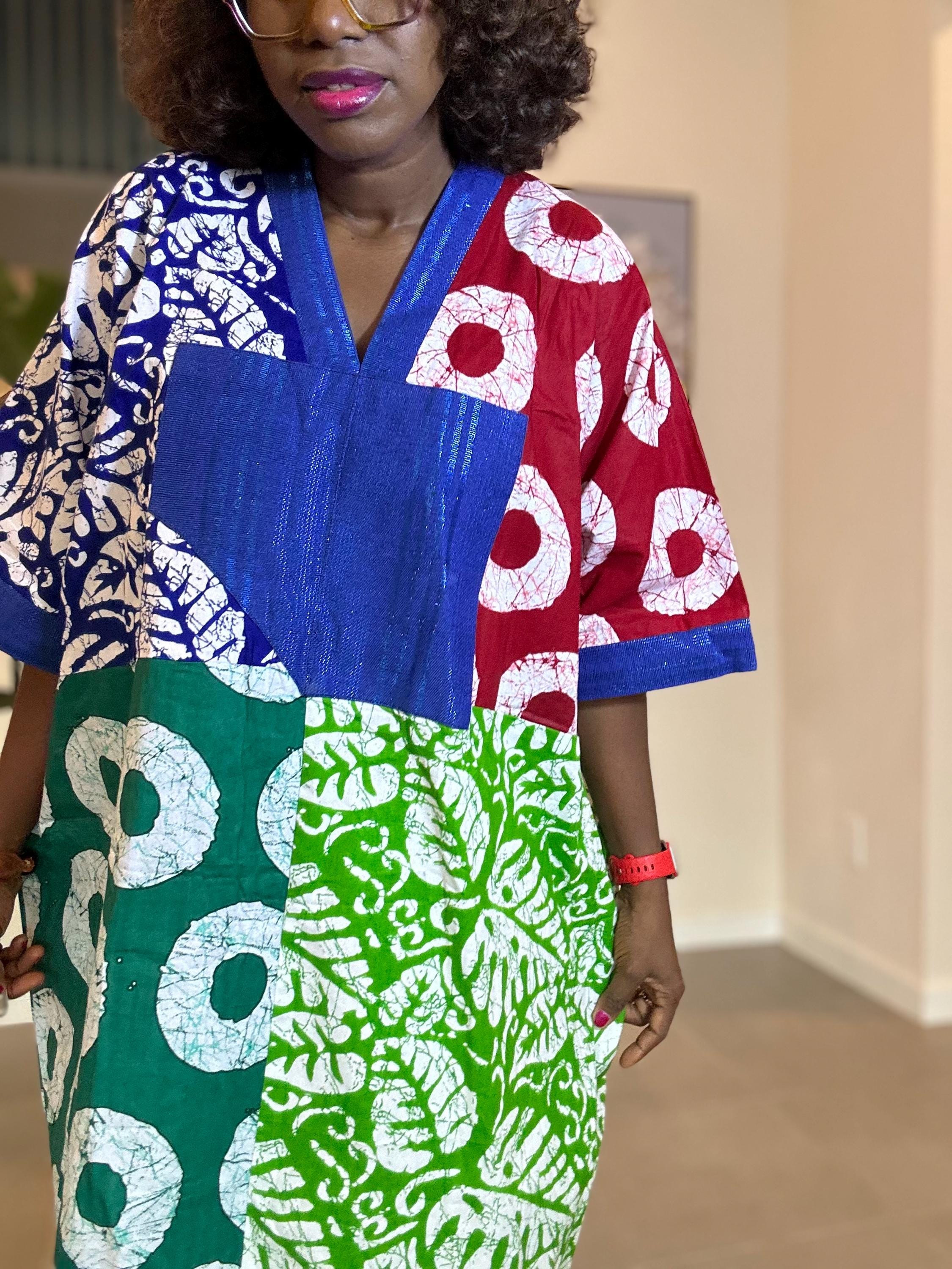 Patchwork Ankara Dress: African Print Kaftan, Boho Summer short dress