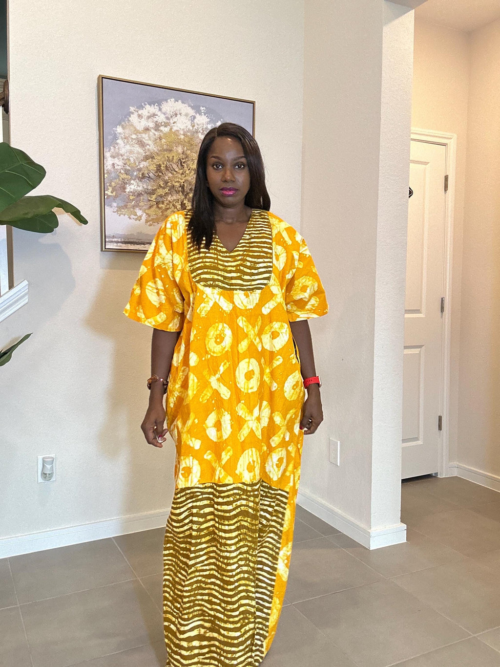 Handmade Yellow Ankara Boubou Dress: African Kaftan Gown