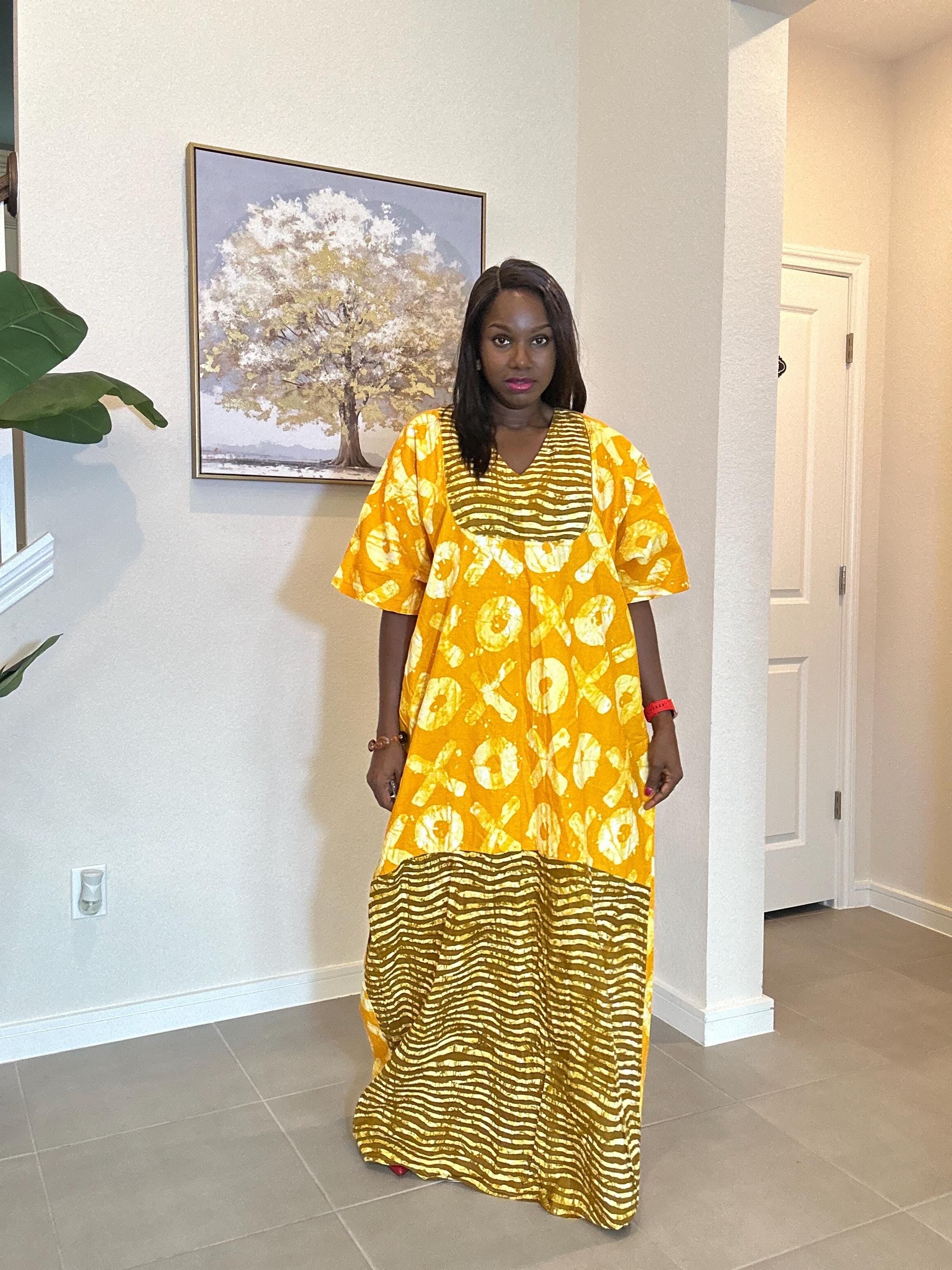 Handmade Yellow Ankara Boubou Dress: African Kaftan Gown