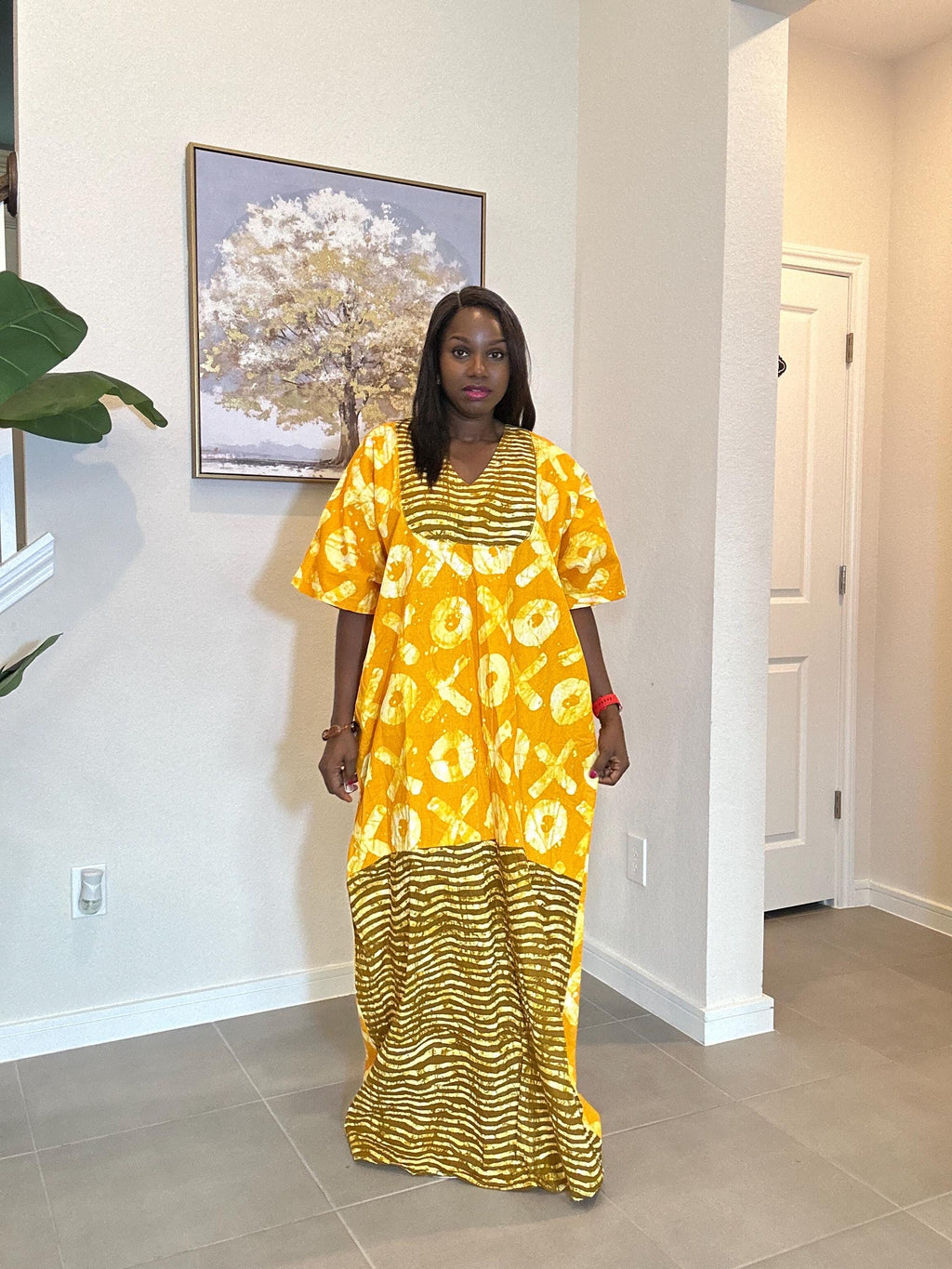 Handmade Yellow Ankara Boubou Dress: African Kaftan Gown