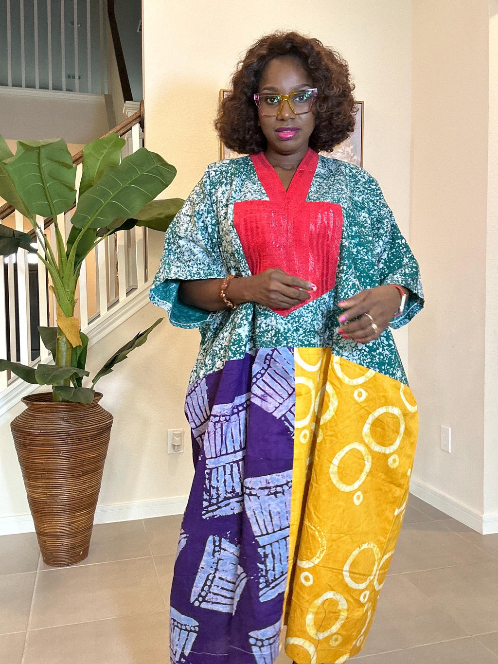 Patchwork Adire Dress: African Print Kaftan, Boho Summer Midi Dress