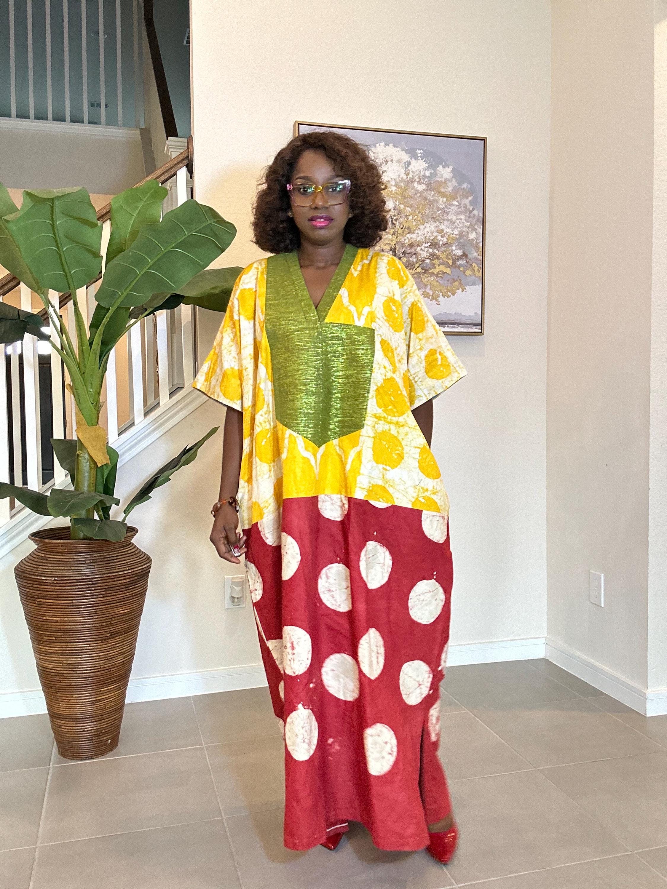 Patchwork Adire Dress: African Print Kaftan, Boho Summer Midi Dress