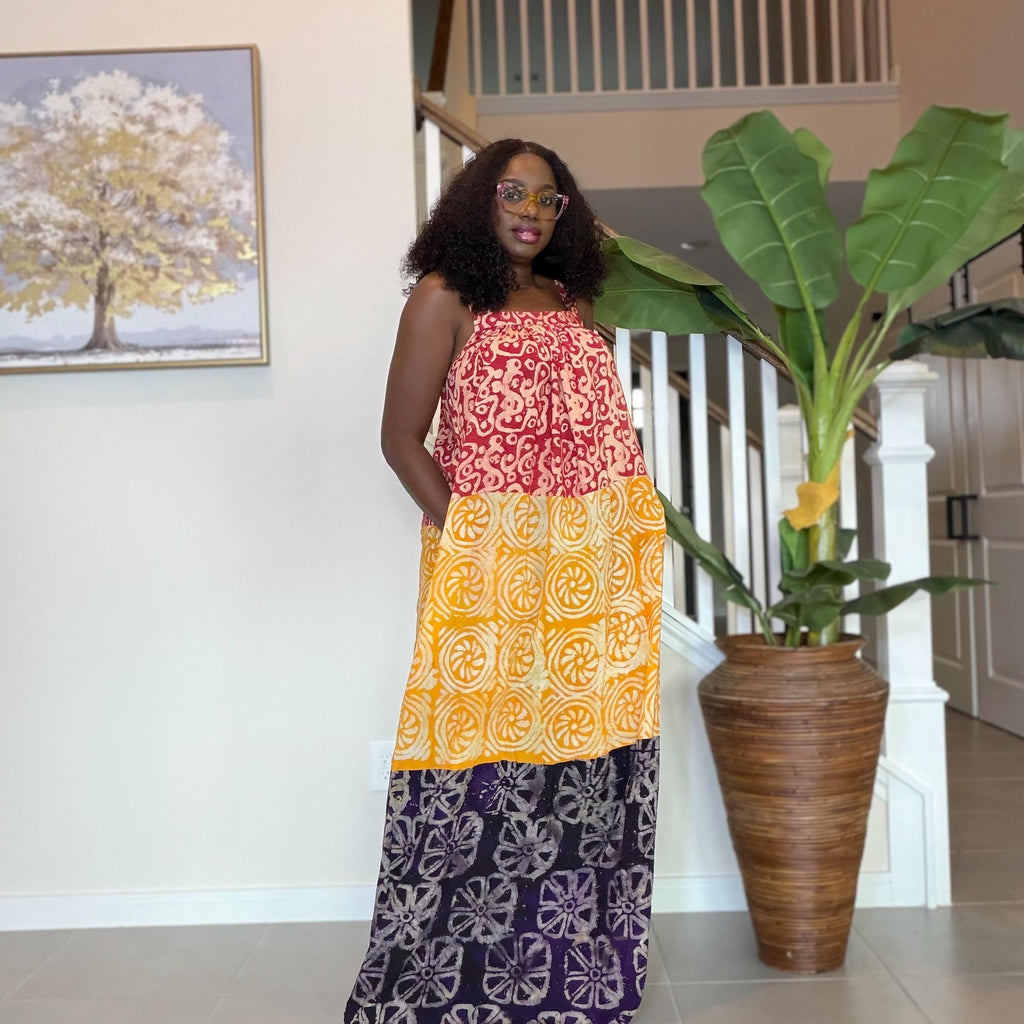 Handmade Adire Maxi Dress: African Print Sleeveless Boho Summer Style