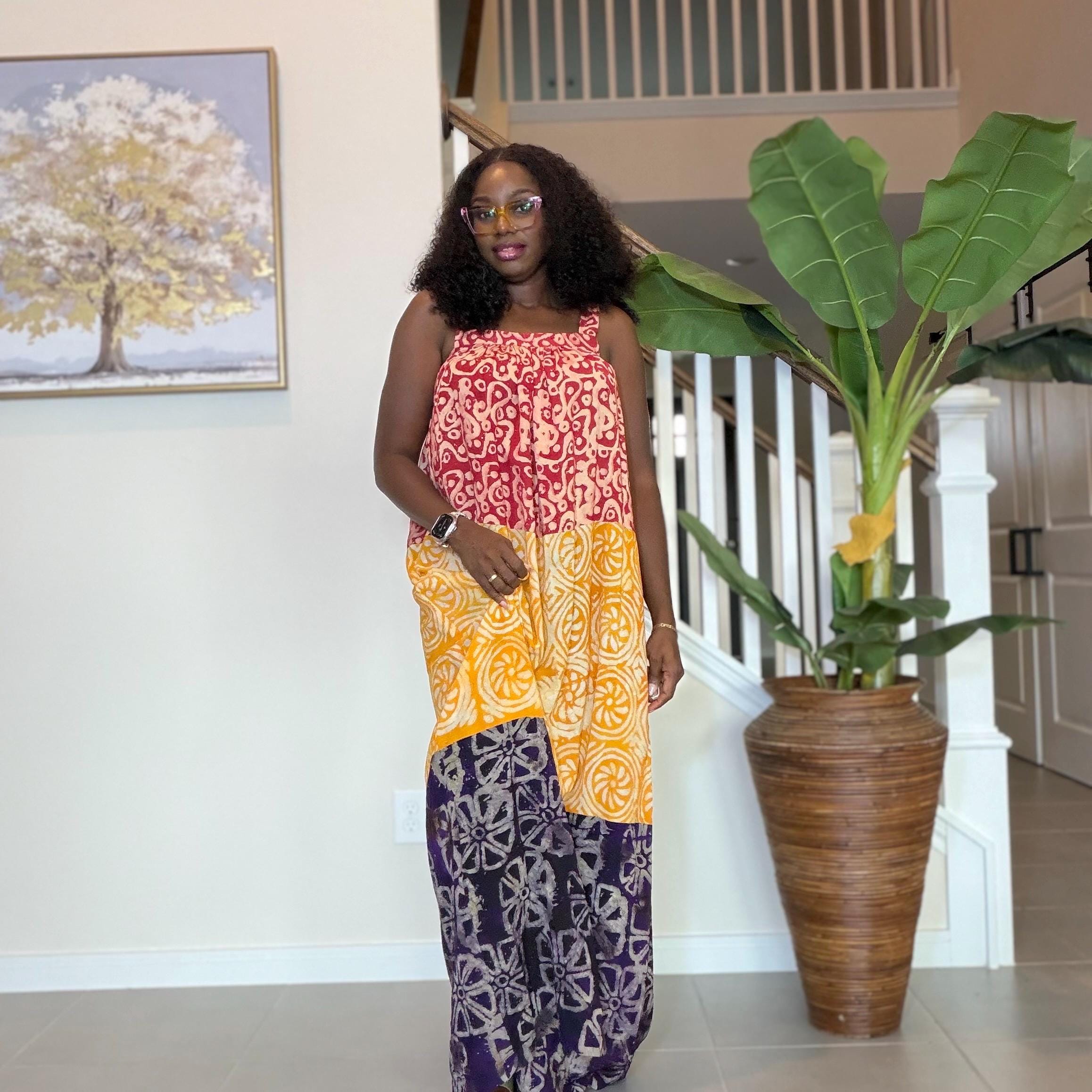 Handmade Adire Maxi Dress: African Print Sleeveless Boho Summer Style