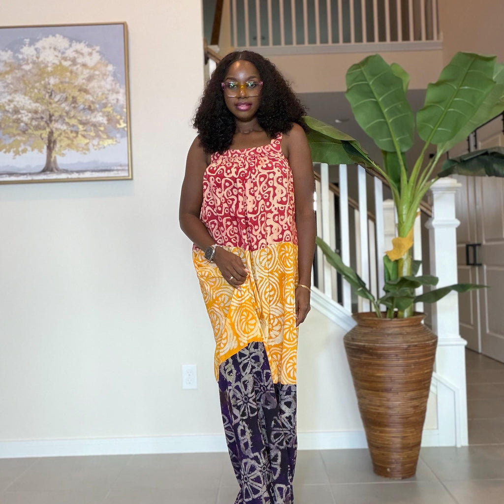 Handmade Adire Maxi Dress: African Print Sleeveless Boho Summer Style