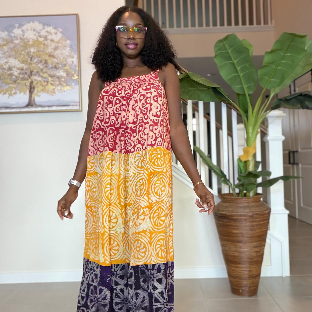 Handmade Adire Maxi Dress: African Print Sleeveless Boho Summer Style