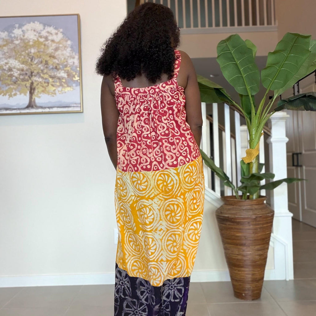 Handmade Adire Maxi Dress: African Print Sleeveless Boho Summer Style