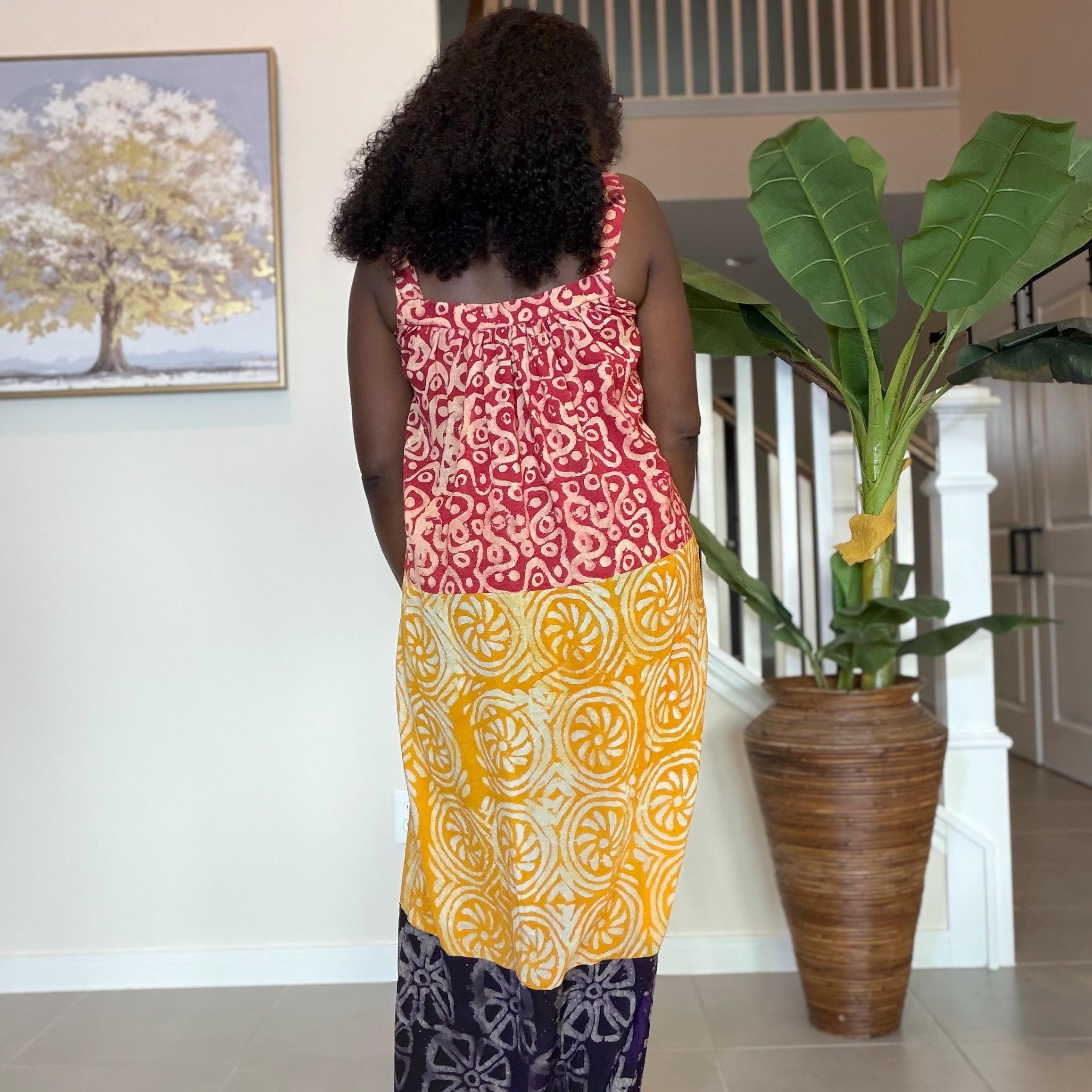 Handmade Adire Maxi Dress: African Print Sleeveless Boho Summer Style