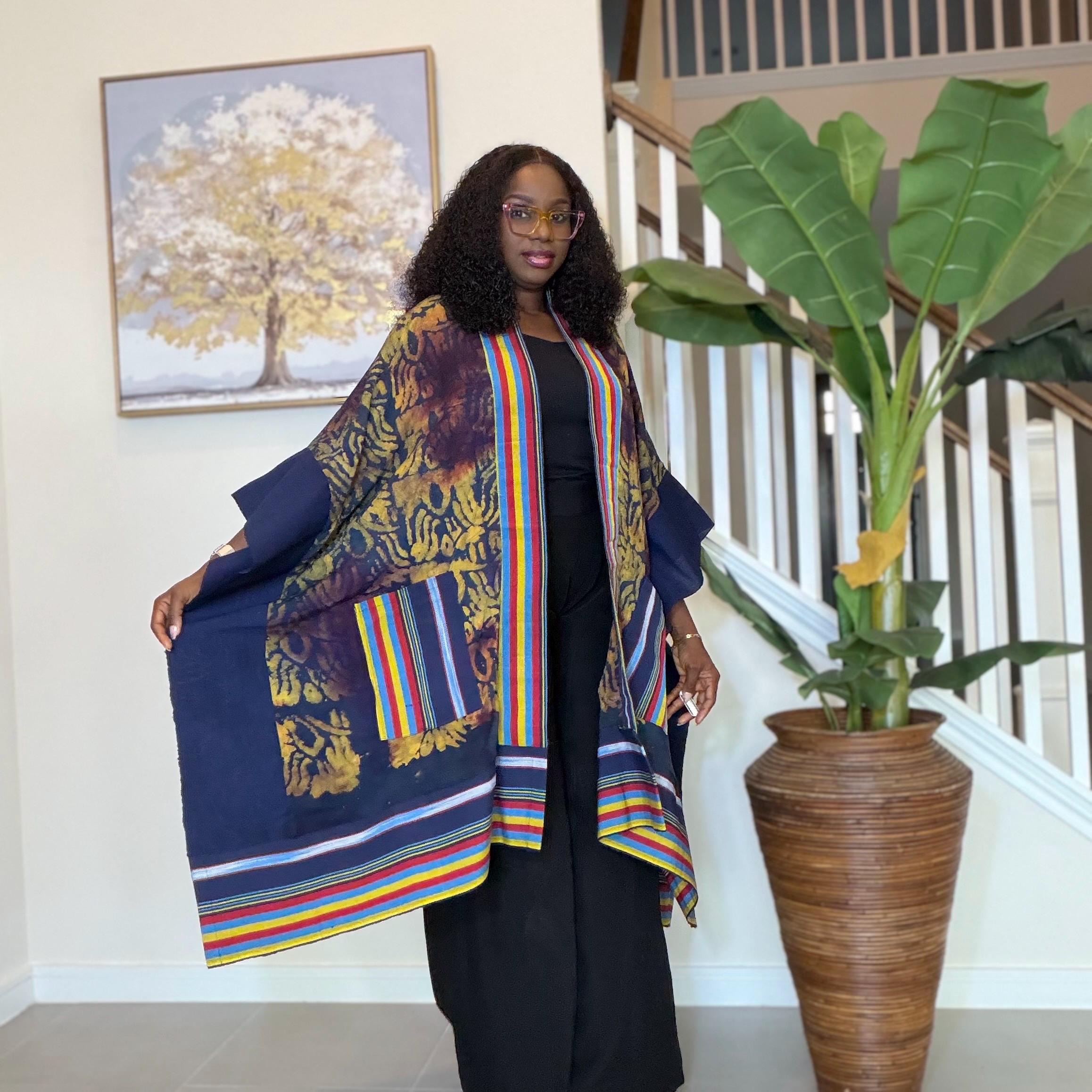 Handmade African Adire Aso Oke Kimono: Boho Print Robe