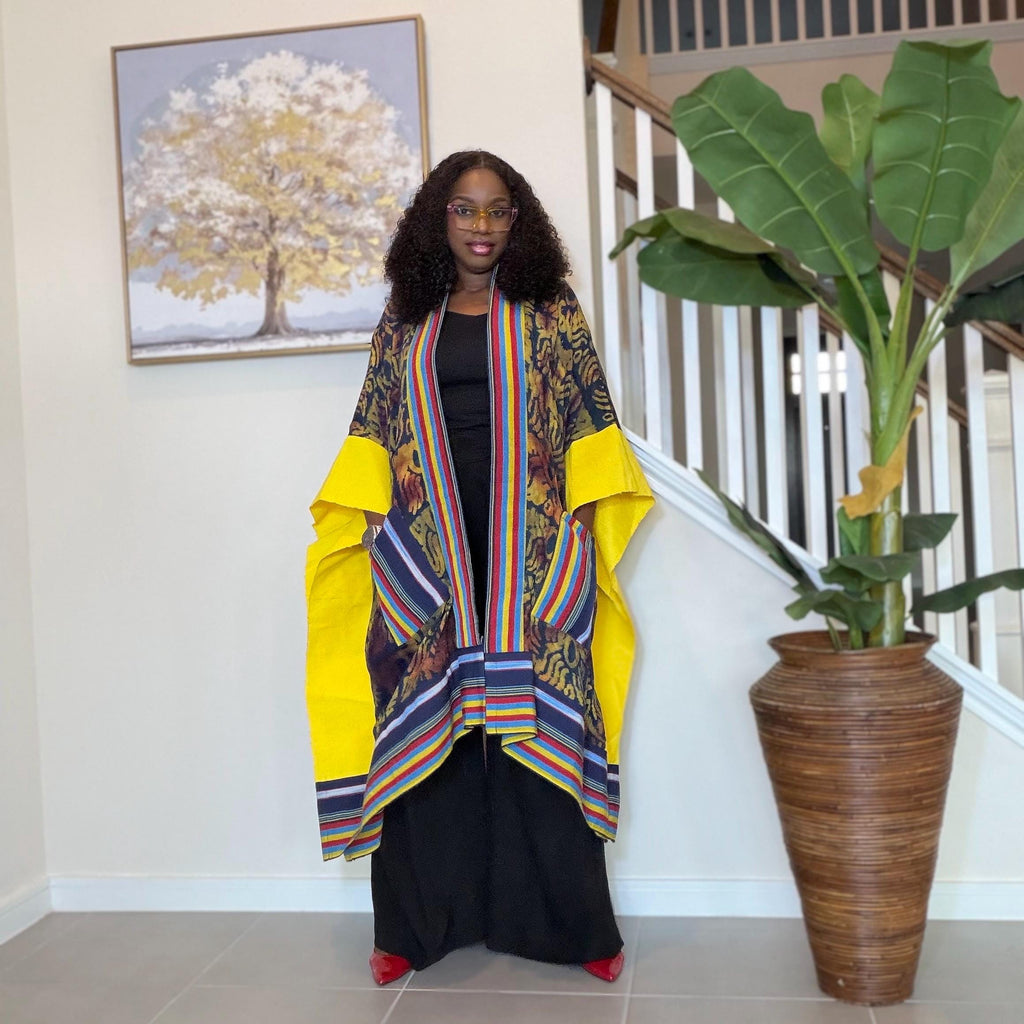 African Adire and Aso Oke Kimono | African jackets for women, African Kimono | African fashion | Handmade African Print Robe | Boho Nigerian