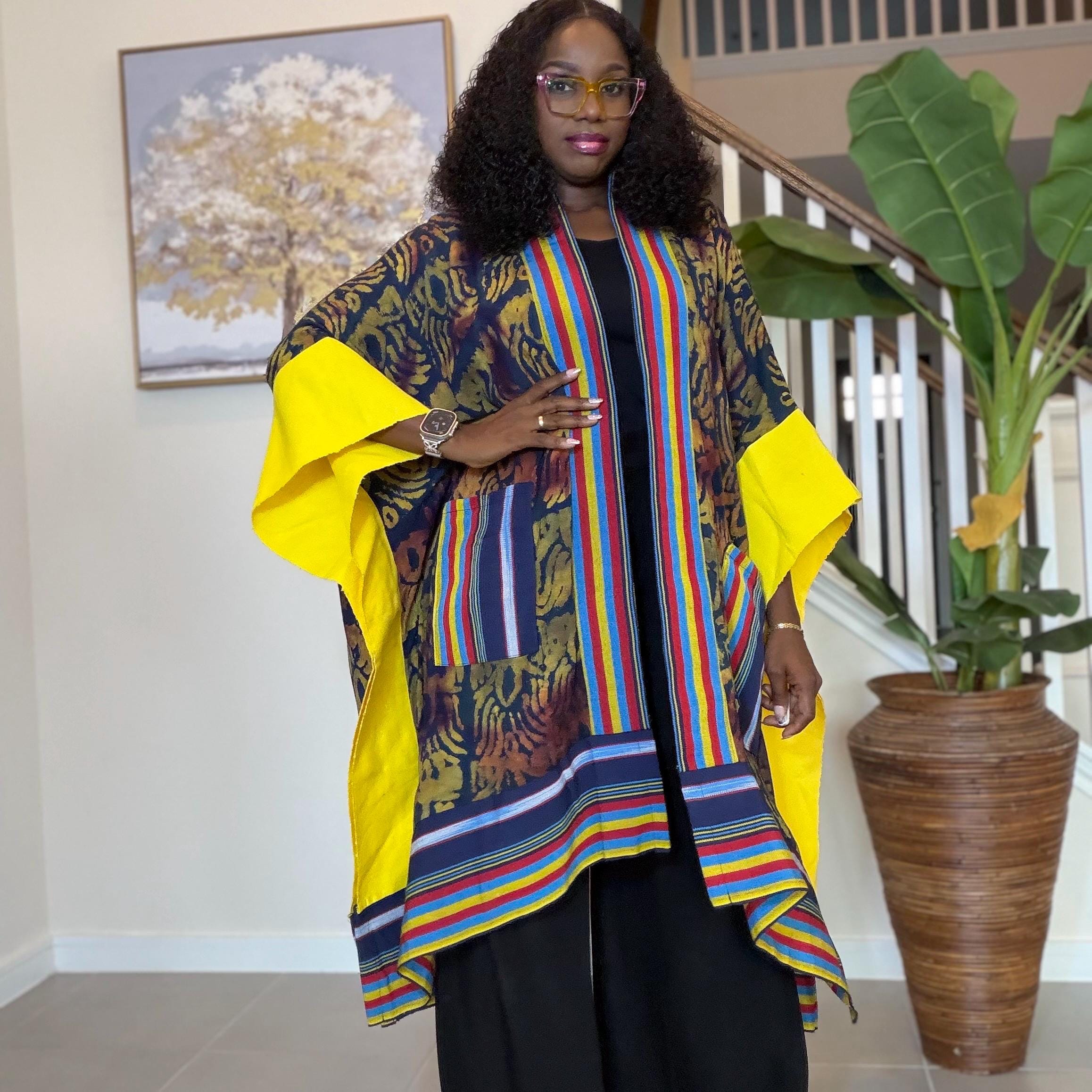 African Adire and Aso Oke Kimono | African jackets for women, African Kimono | African fashion | Handmade African Print Robe | Boho Nigerian