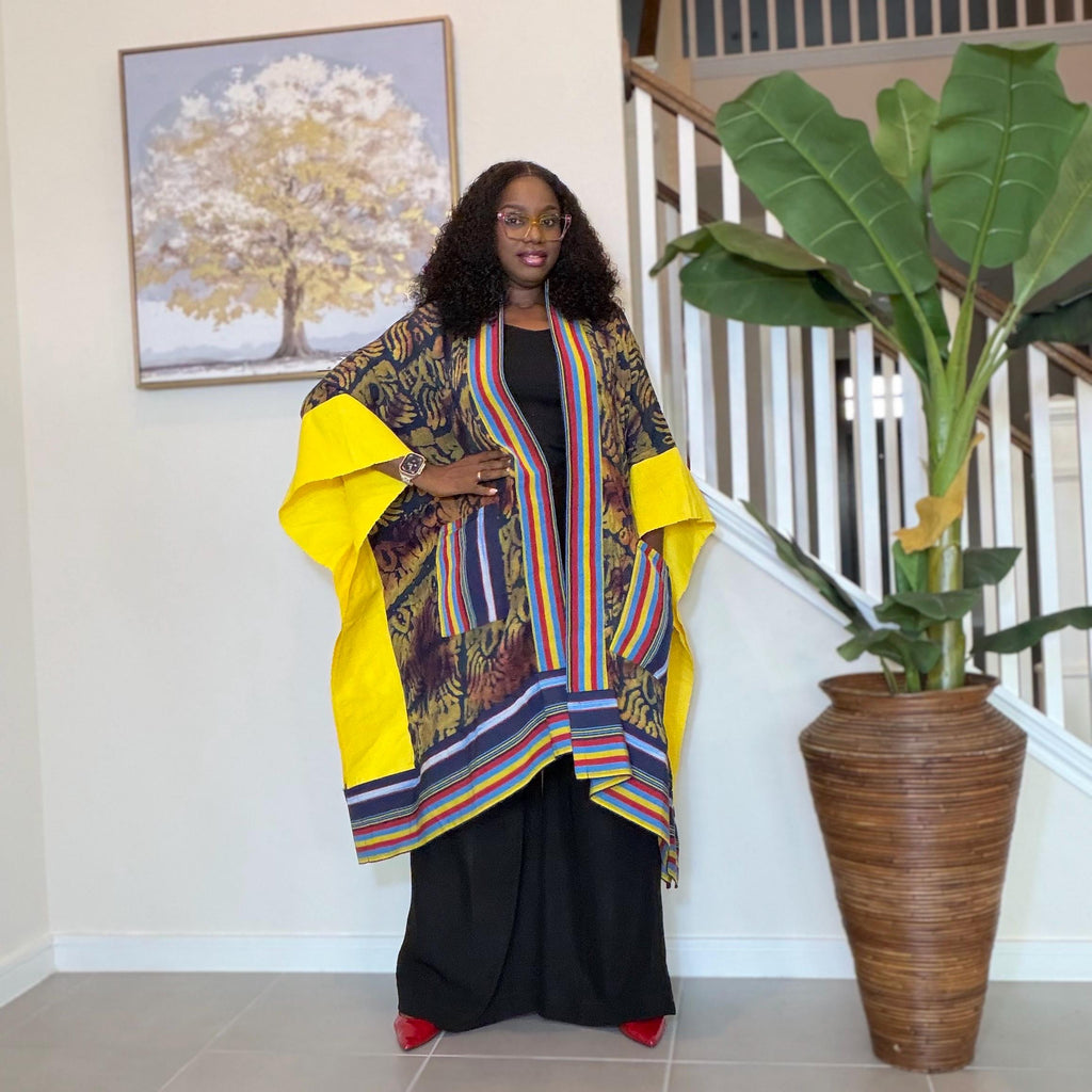 African Adire and Aso Oke Kimono | African jackets for women, African Kimono | African fashion | Handmade African Print Robe | Boho Nigerian