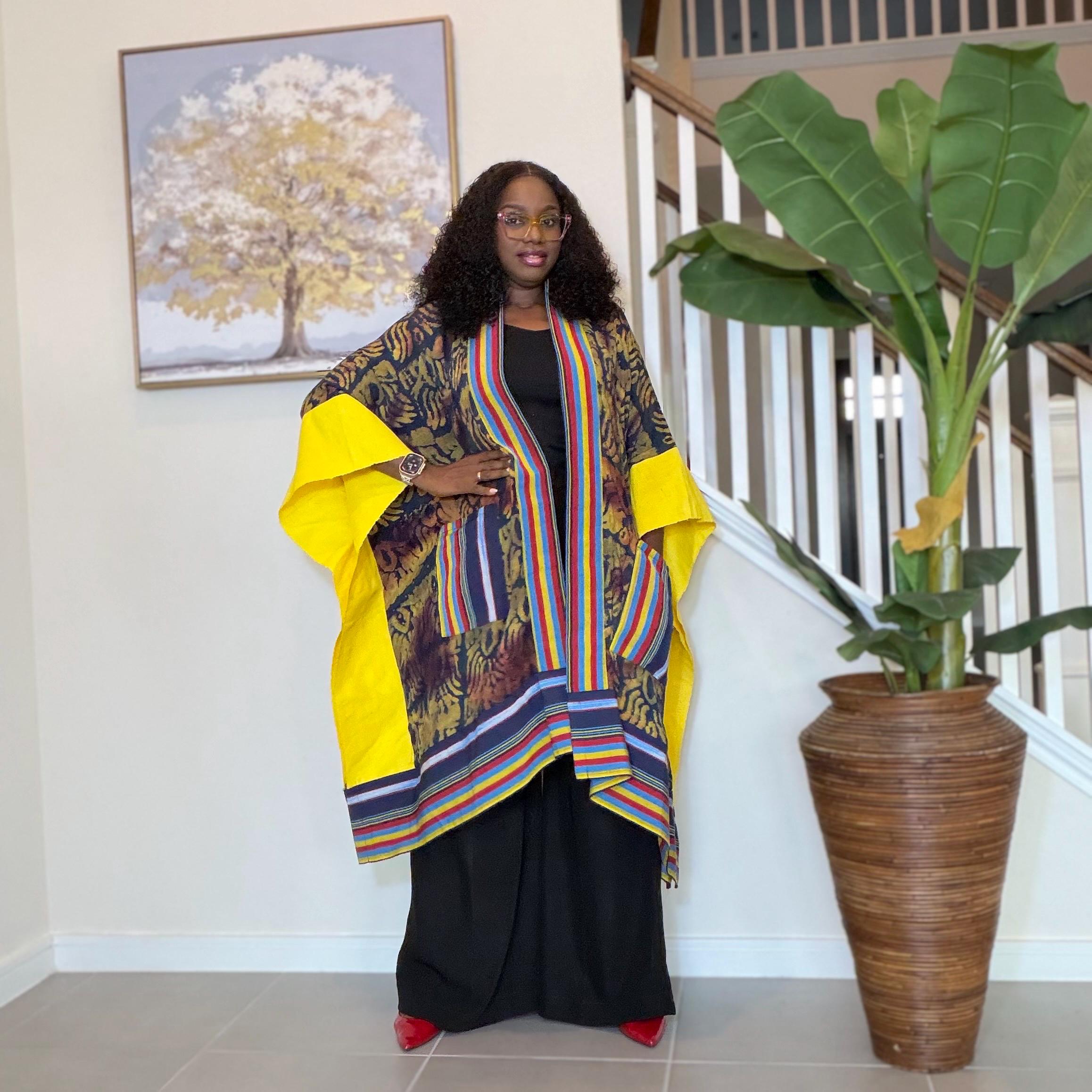 African Adire and Aso Oke Kimono | African jackets for women, African Kimono | African fashion | Handmade African Print Robe | Boho Nigerian