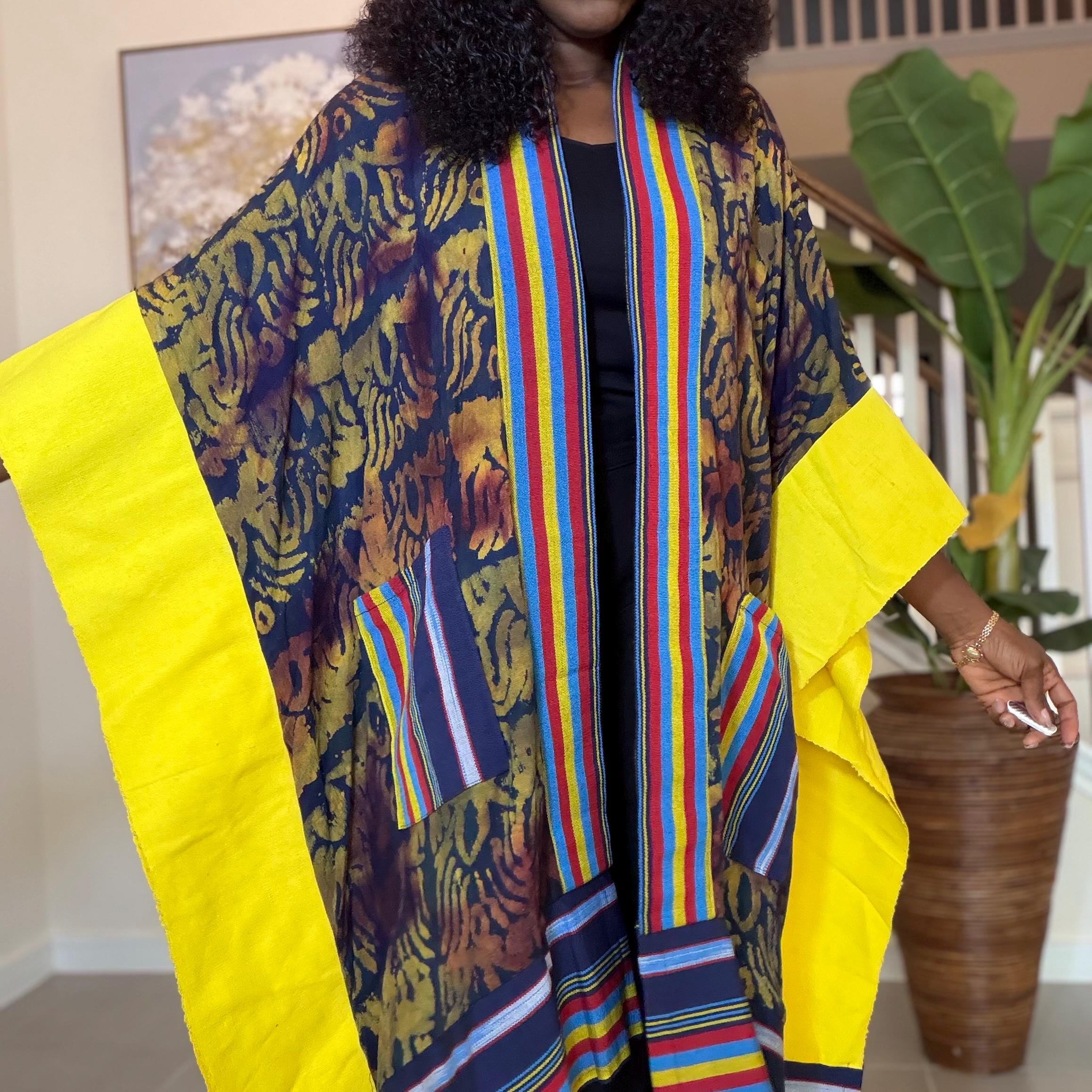 African Adire and Aso Oke Kimono | African jackets for women, African Kimono | African fashion | Handmade African Print Robe | Boho Nigerian