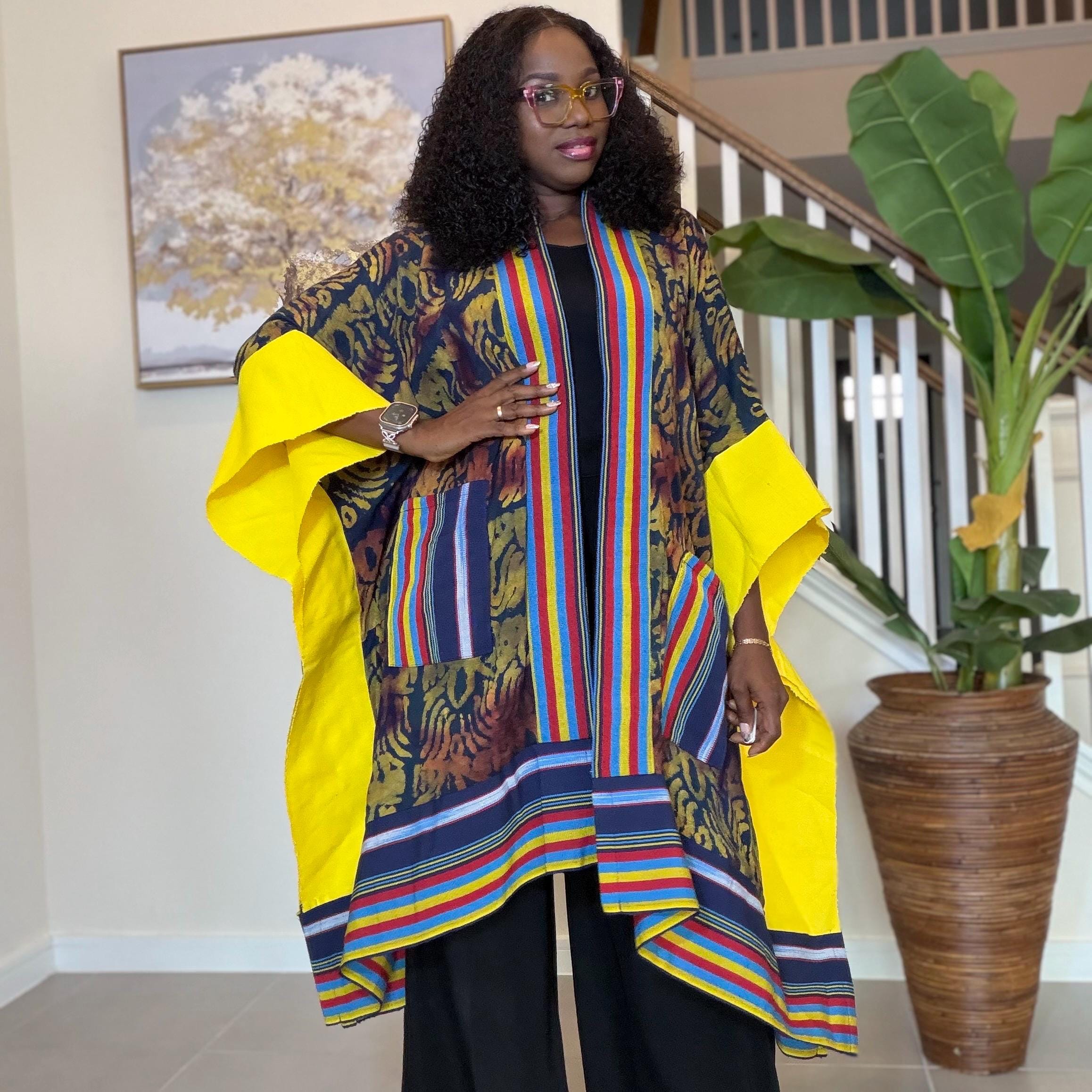 African Adire and Aso Oke Kimono | African jackets for women, African Kimono | African fashion | Handmade African Print Robe | Boho Nigerian