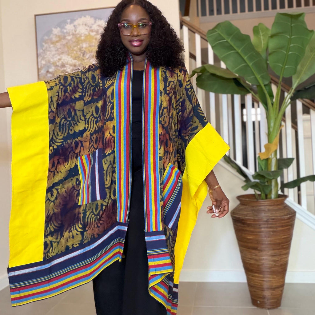 African Adire and Aso Oke Kimono | African jackets for women, African Kimono | African fashion | Handmade African Print Robe | Boho Nigerian