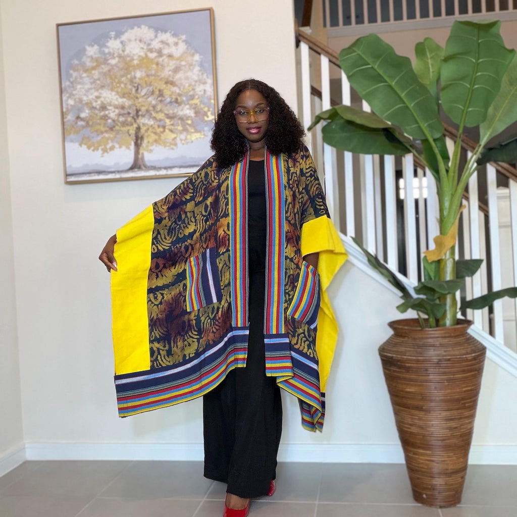 African Adire and Aso Oke Kimono | African jackets for women, African Kimono | African fashion | Handmade African Print Robe | Boho Nigerian
