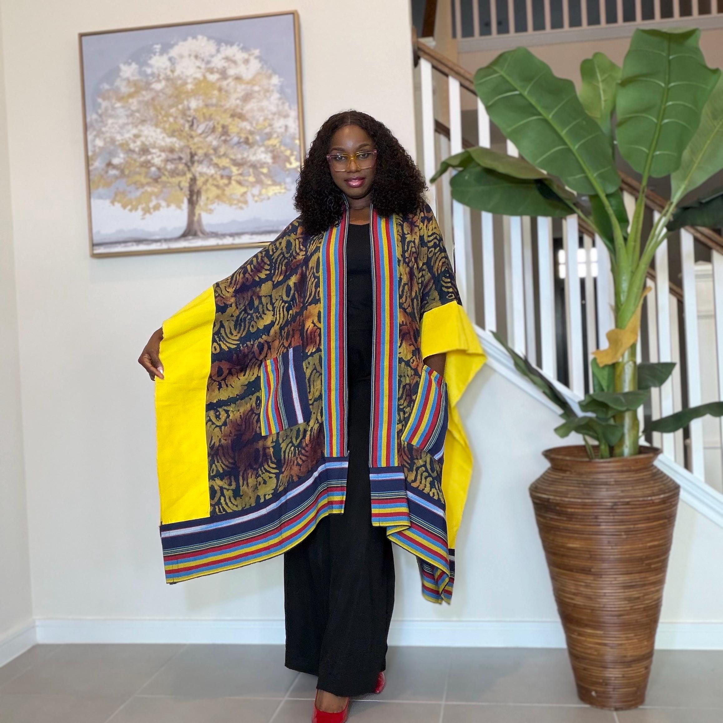 African Adire and Aso Oke Kimono | African jackets for women, African Kimono | African fashion | Handmade African Print Robe | Boho Nigerian
