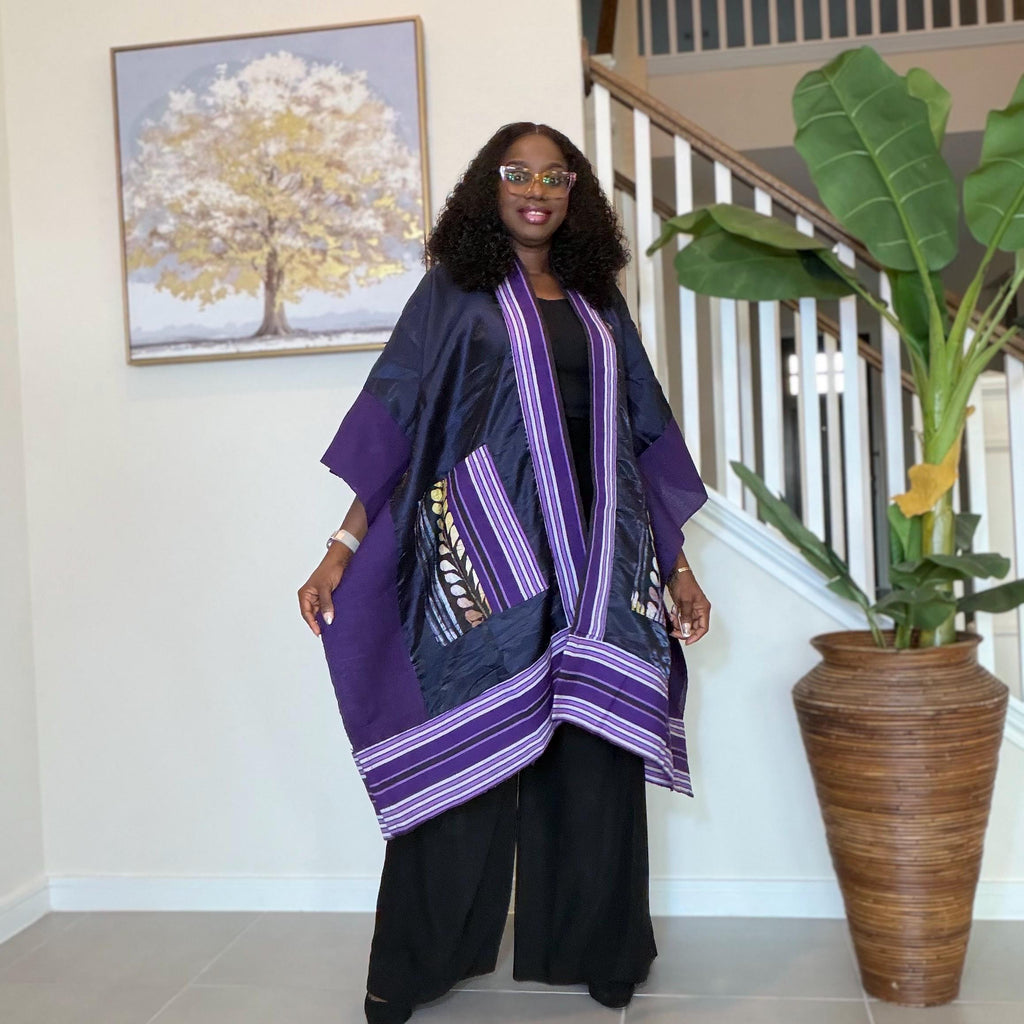 Handmade African Print Kimono: Adire Aso Oke Robe
