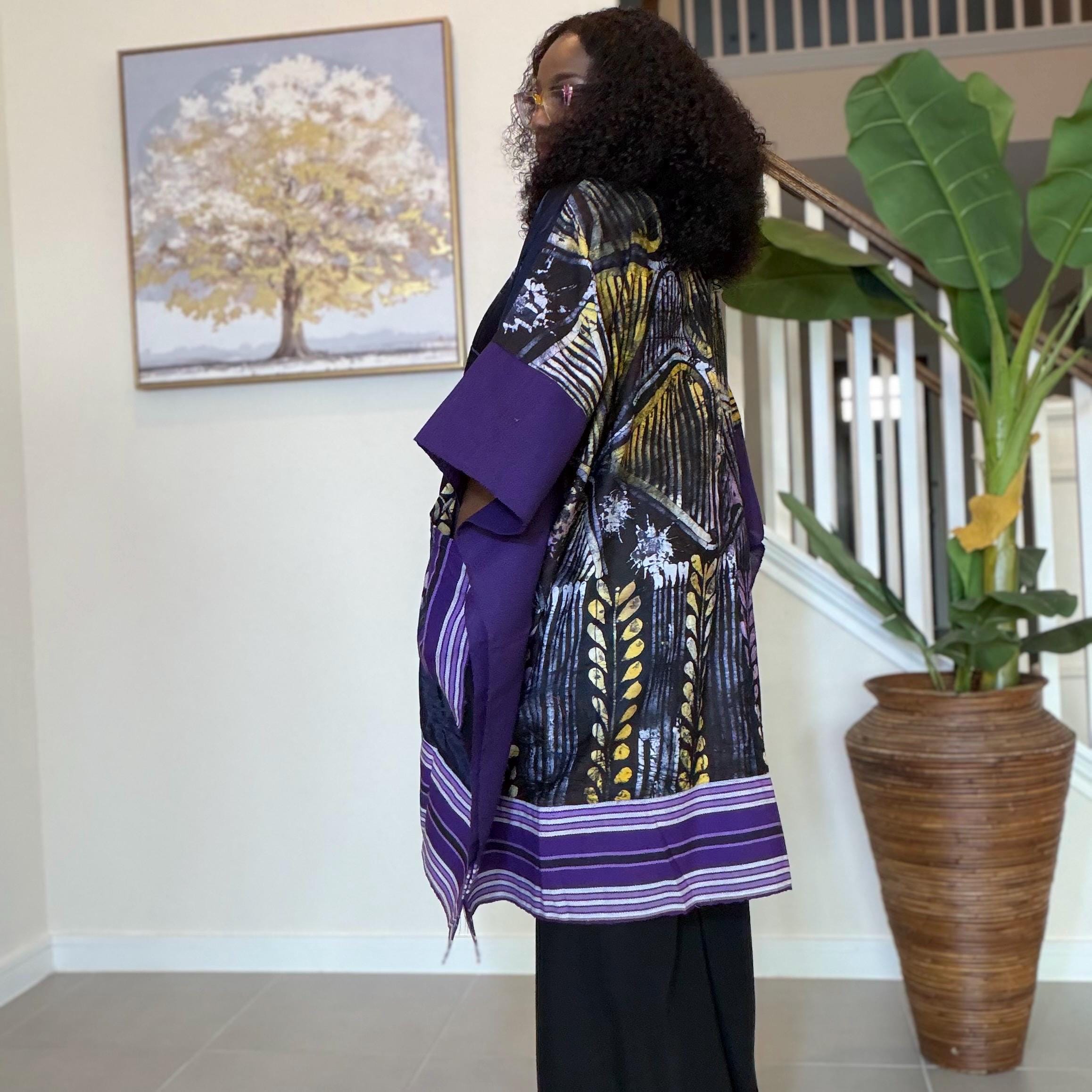 Handmade African Print Kimono: Adire Aso Oke Robe